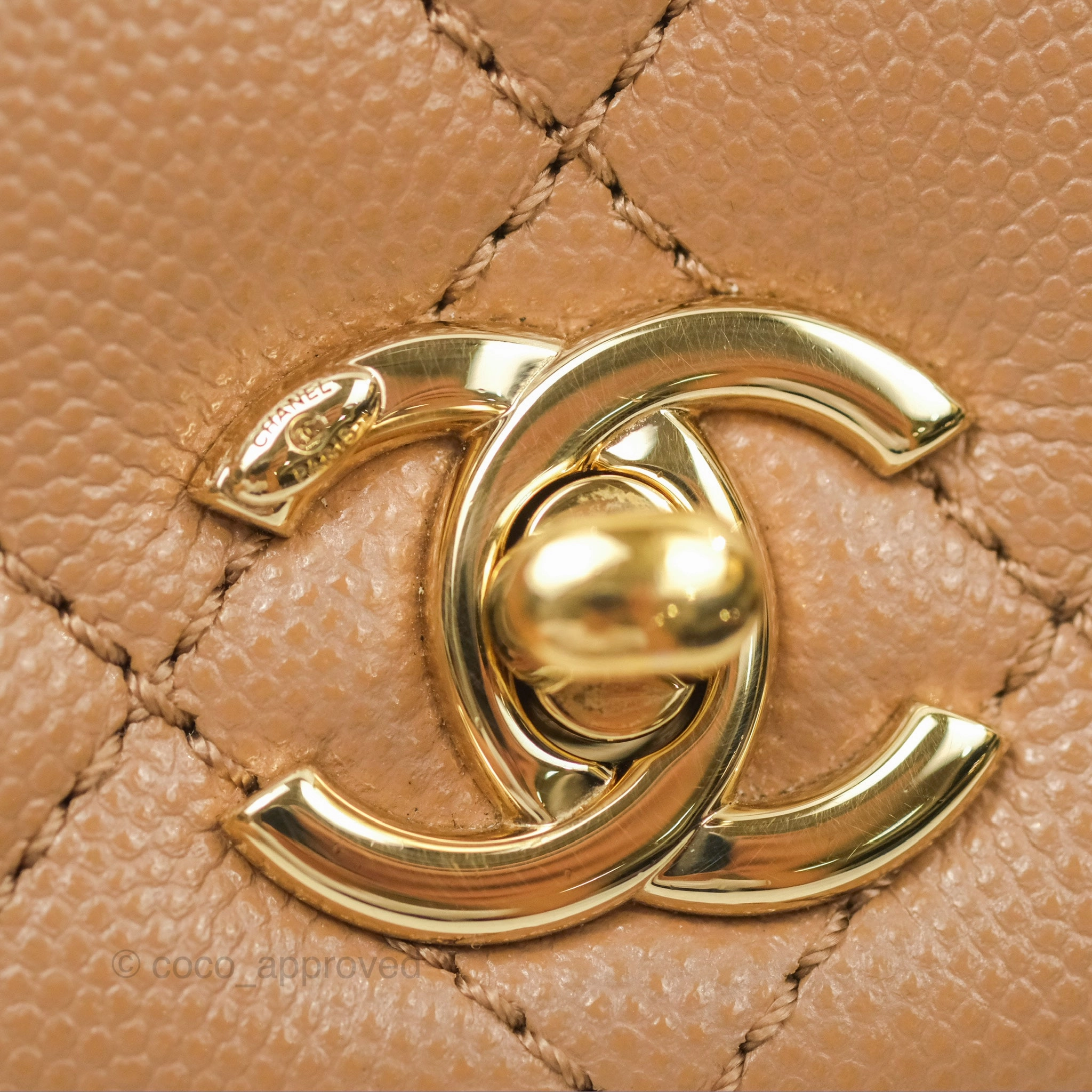 Chanel Mini Coco Handle Quilted Beige Caviar Gold Hardware