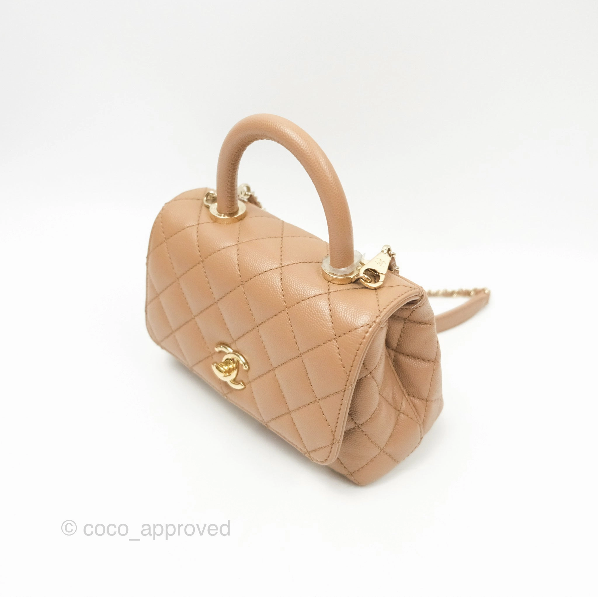Chanel Mini Coco Handle Quilted Beige Caviar Gold Hardware