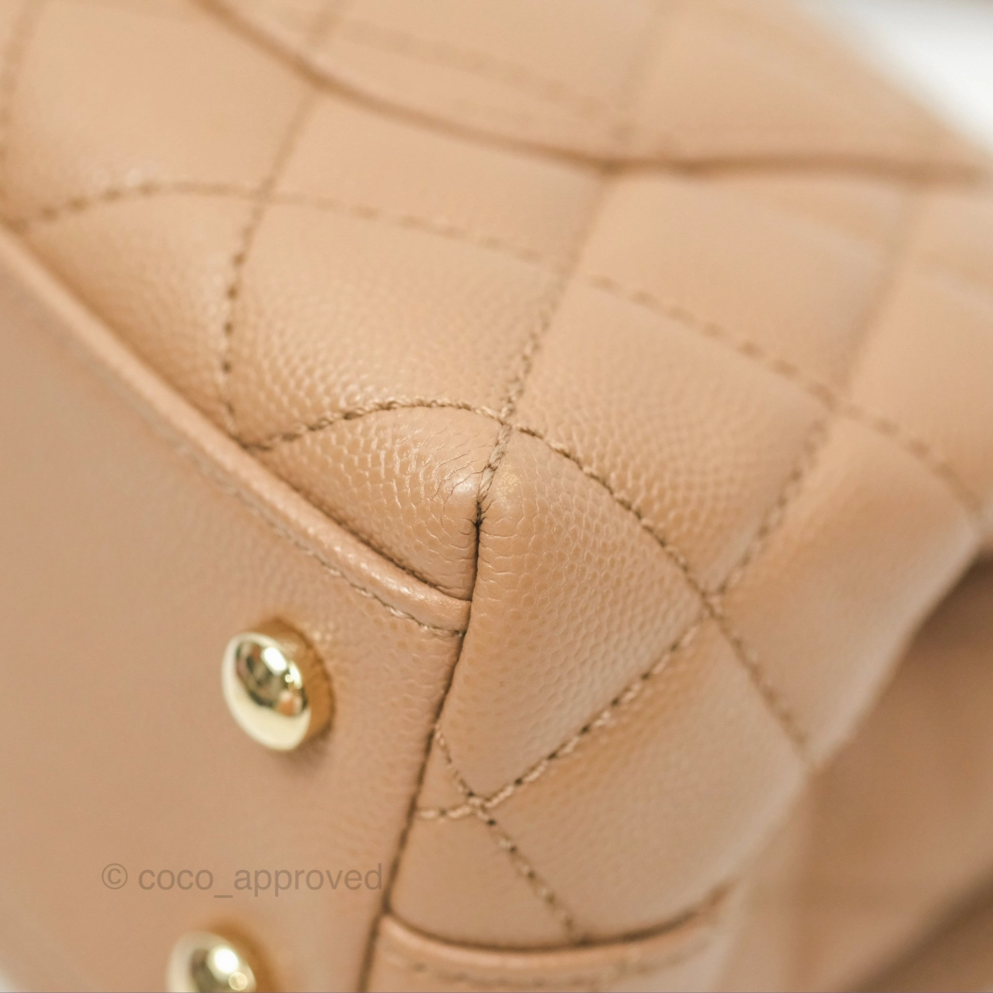 Chanel Mini Coco Handle Quilted Beige Caviar Gold Hardware