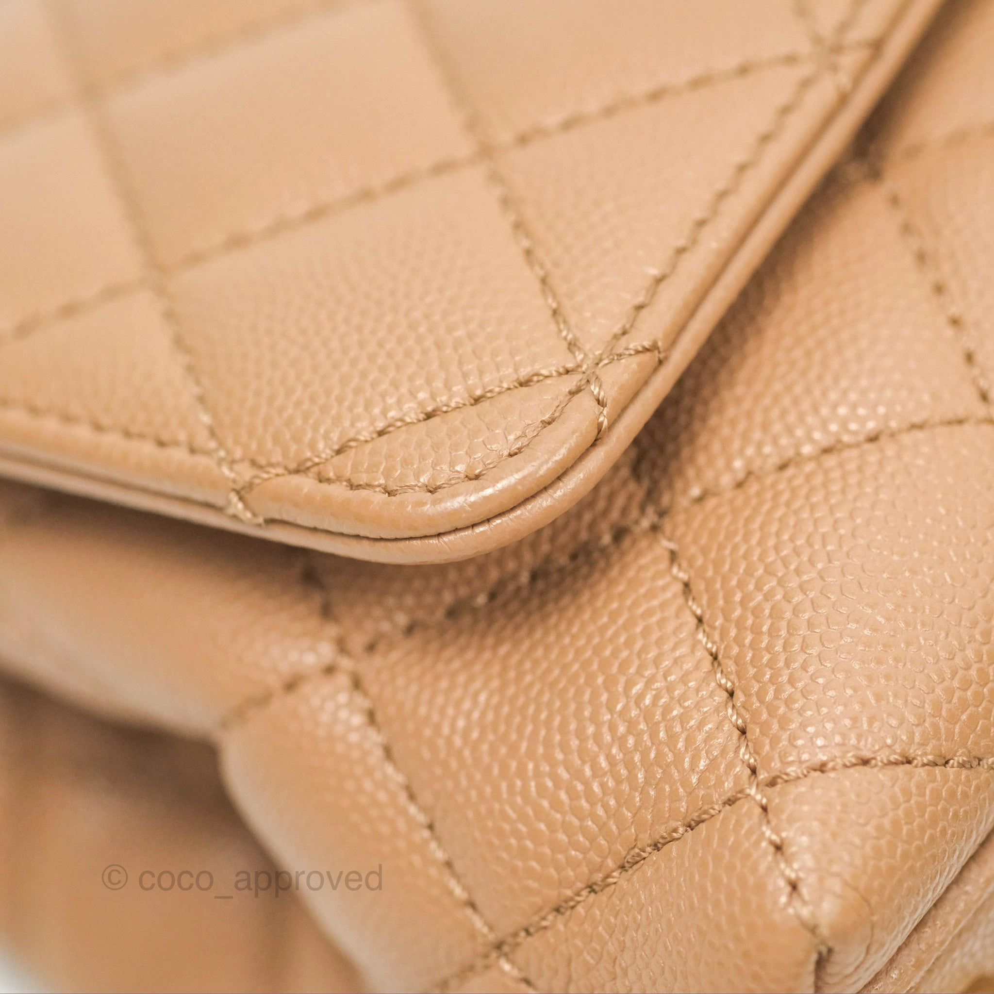 Chanel Mini Coco Handle Quilted Beige Caviar Gold Hardware