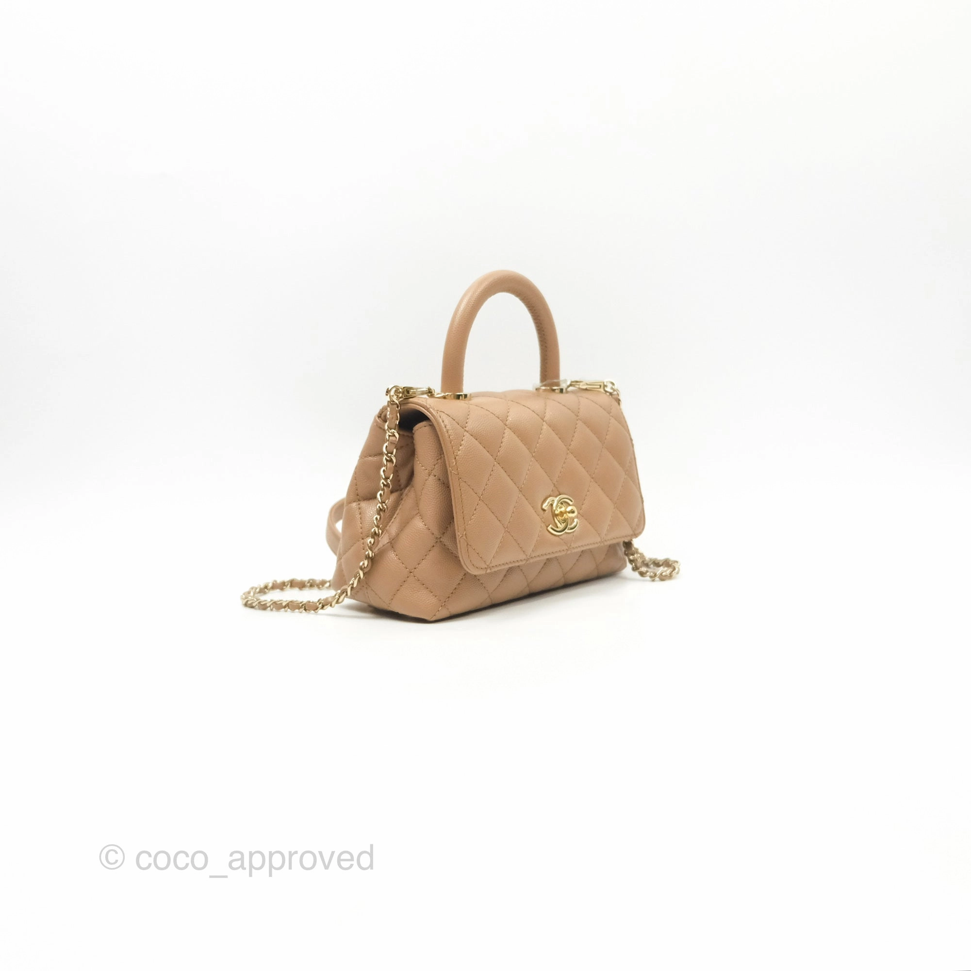 Chanel Mini Coco Handle Quilted Beige Caviar Gold Hardware