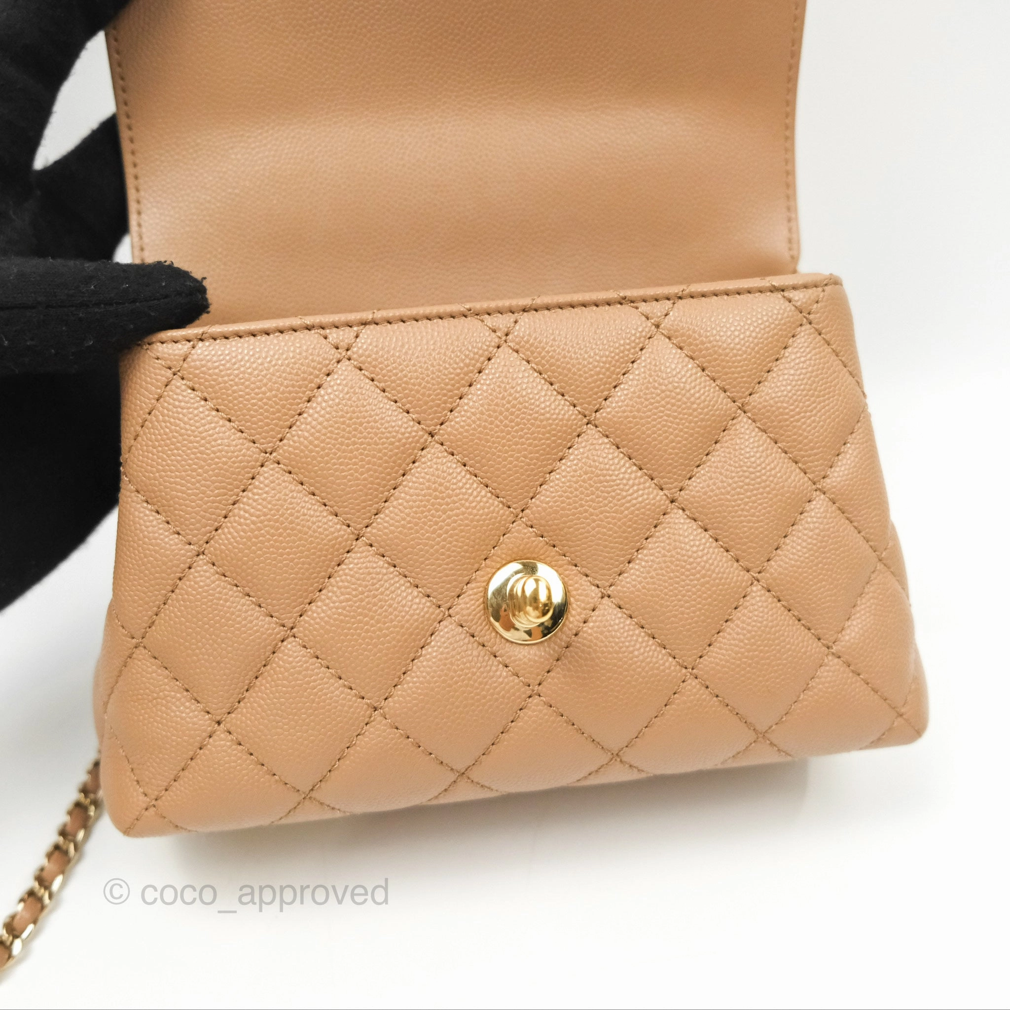 Chanel Mini Coco Handle Quilted Beige Caviar Gold Hardware