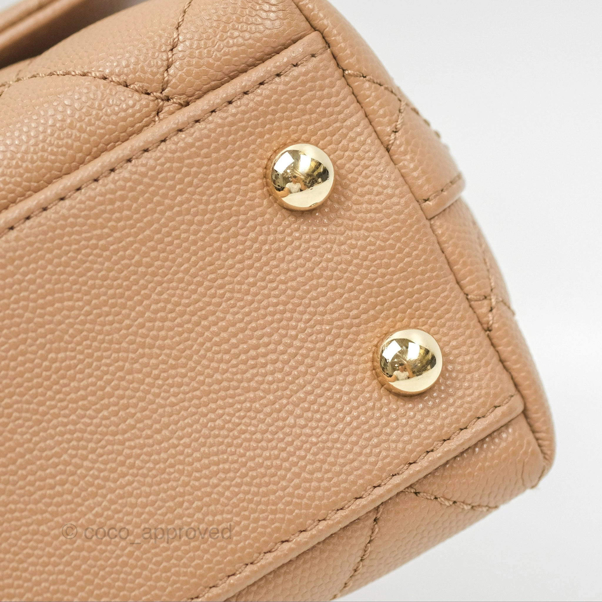 Chanel Mini Coco Handle Quilted Beige Caviar Gold Hardware