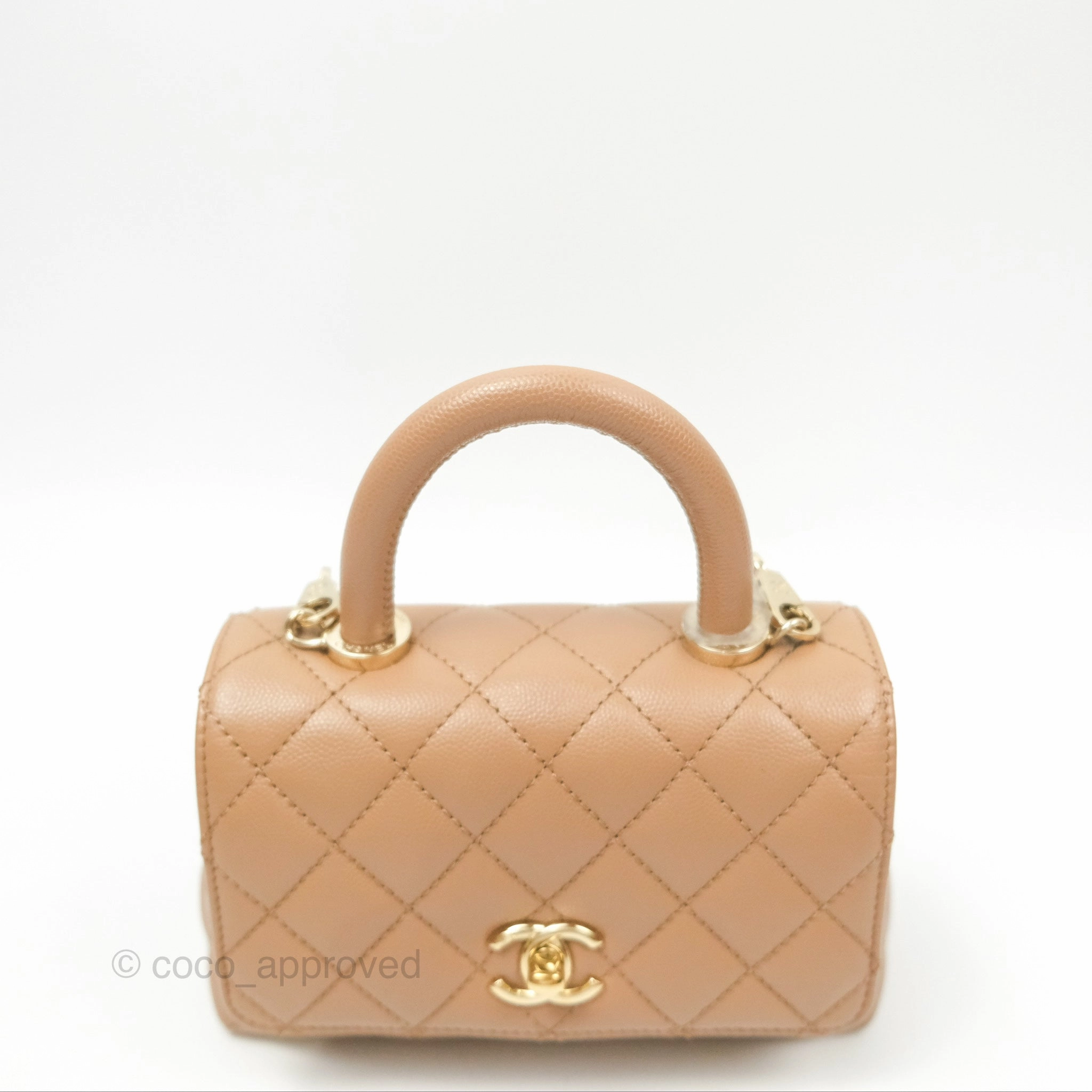 Chanel Mini Coco Handle Quilted Beige Caviar Gold Hardware