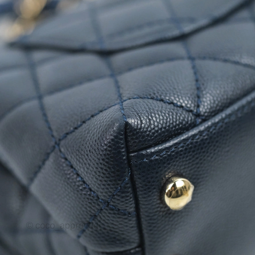 Chanel Mini Coco Handle Quilted Navy Caviar Gold Hardware Lizard Embossed Handle