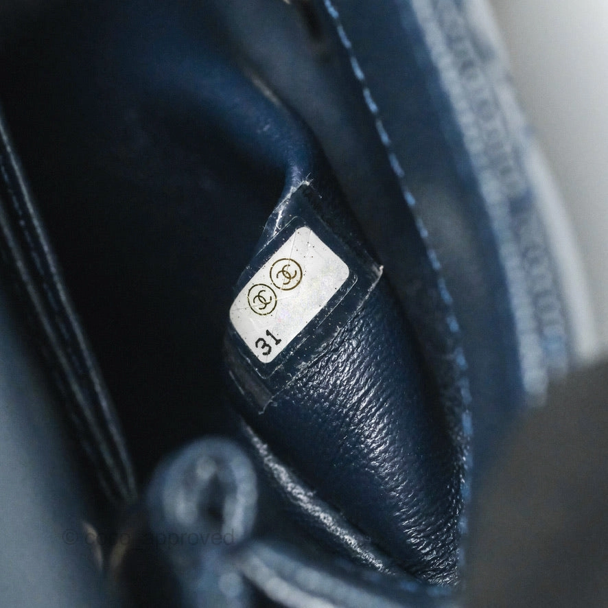Chanel Mini Coco Handle Quilted Navy Caviar Gold Hardware Lizard Embossed Handle