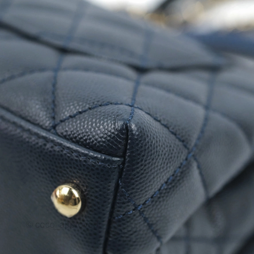 Chanel Mini Coco Handle Quilted Navy Caviar Gold Hardware Lizard Embossed Handle
