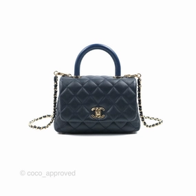 Chanel Mini Coco Handle Quilted Navy Caviar Gold Hardware Lizard Embossed Handle