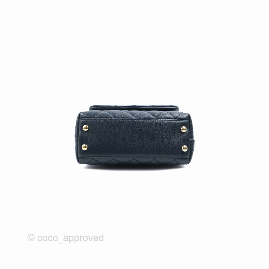 Chanel Mini Coco Handle Quilted Navy Caviar Gold Hardware Lizard Embossed Handle