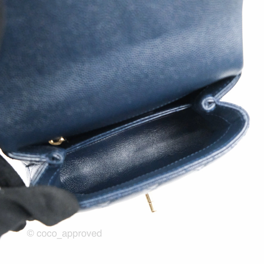 Chanel Mini Coco Handle Quilted Navy Caviar Gold Hardware Lizard Embossed Handle