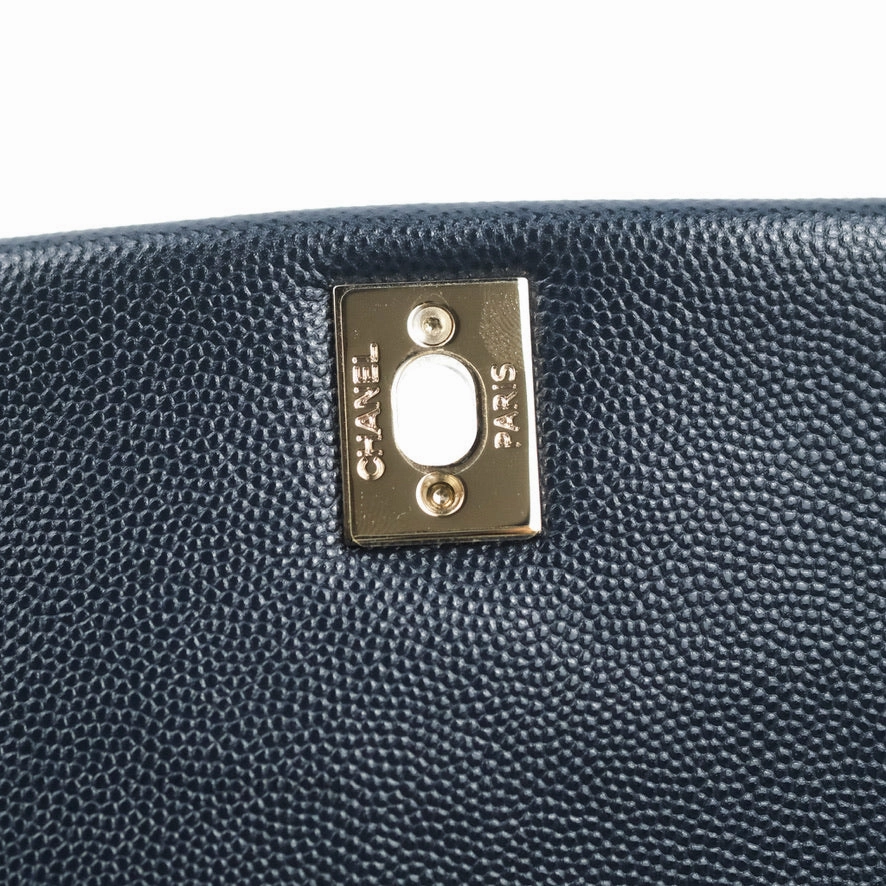 Chanel Mini Coco Handle Quilted Navy Caviar Gold Hardware Lizard Embossed Handle