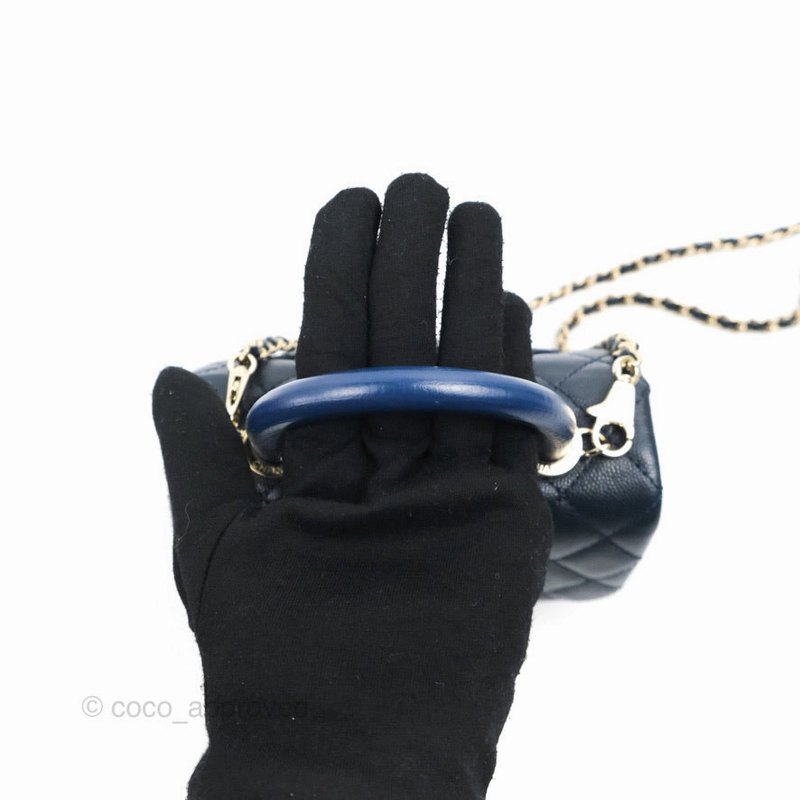 Chanel Mini Coco Handle Quilted Navy Caviar Gold Hardware Lizard Embossed Handle