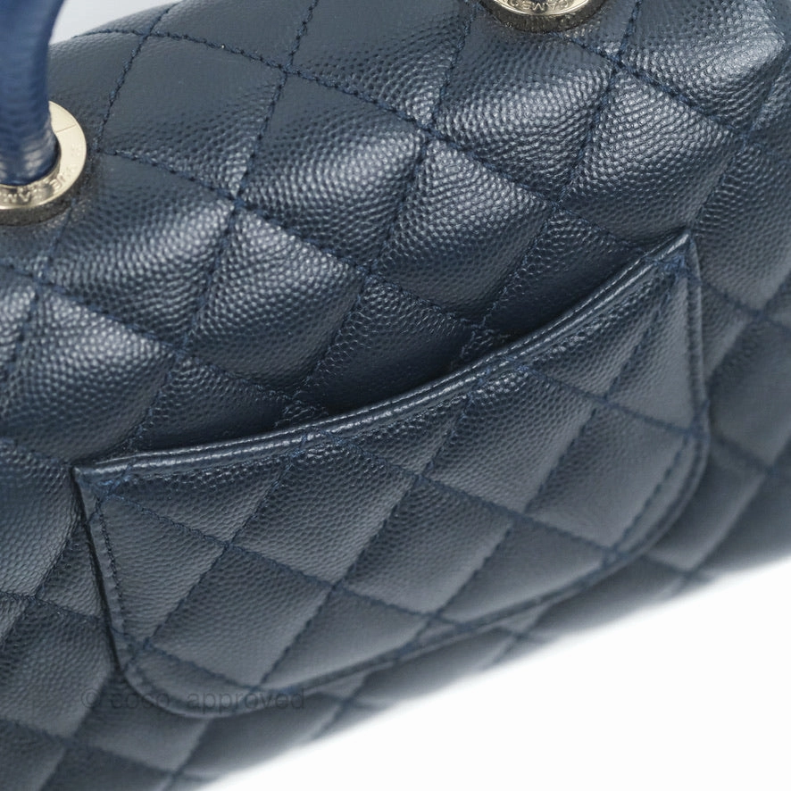Chanel Mini Coco Handle Quilted Navy Caviar Gold Hardware Lizard Embossed Handle