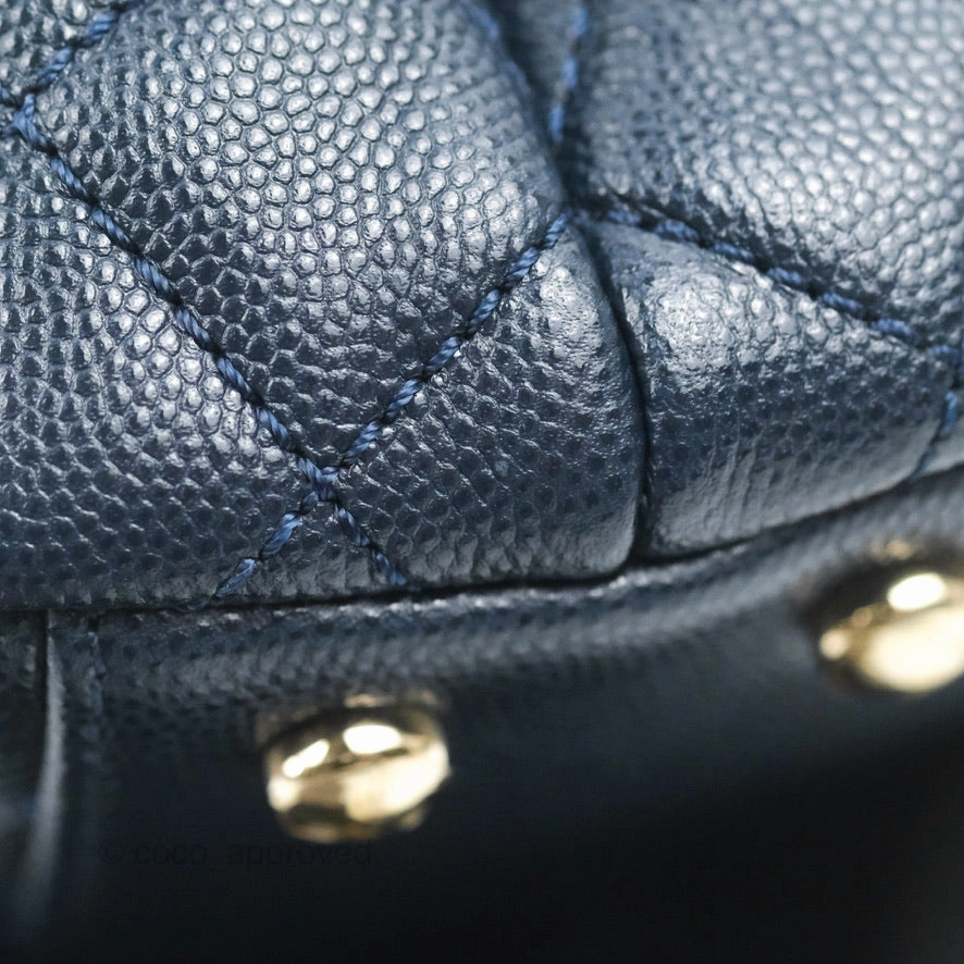 Chanel Mini Coco Handle Quilted Navy Caviar Gold Hardware Lizard Embossed Handle