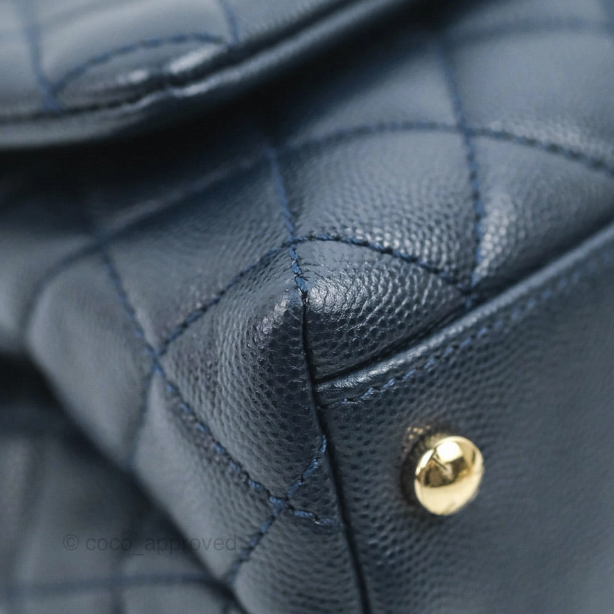 Chanel Mini Coco Handle Quilted Navy Caviar Gold Hardware Lizard Embossed Handle