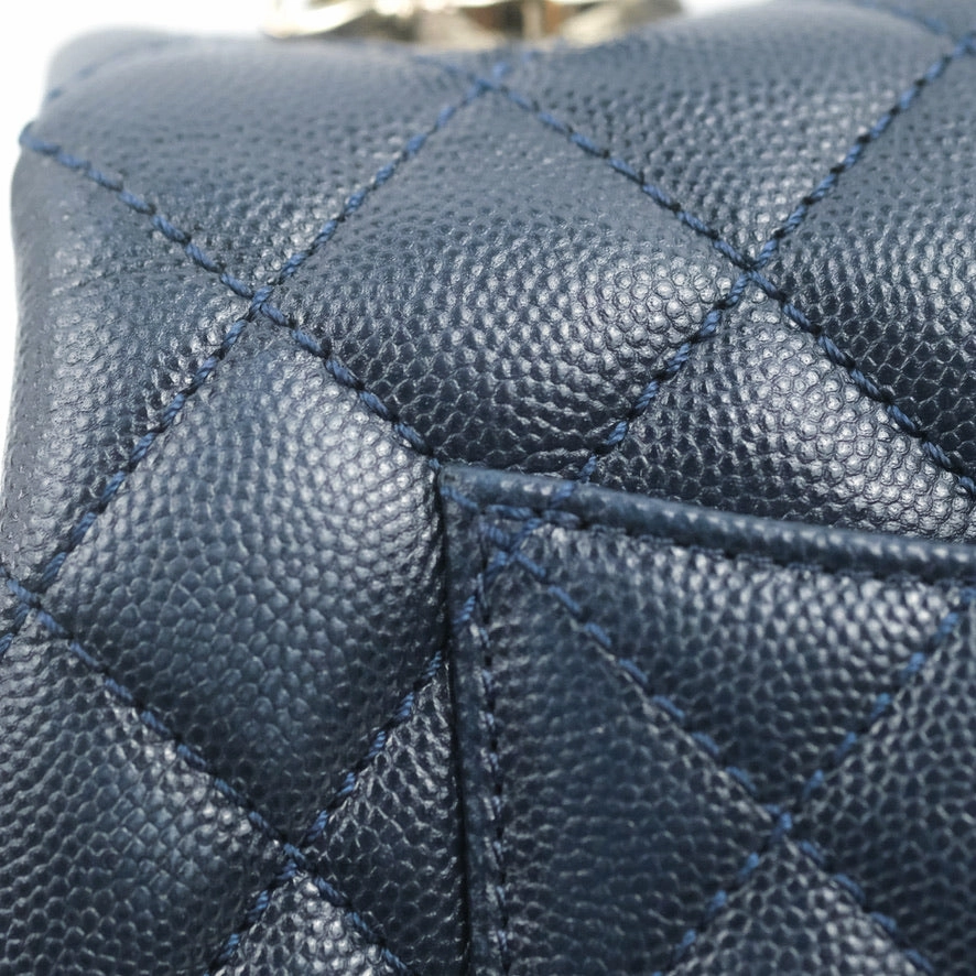 Chanel Mini Coco Handle Quilted Navy Caviar Gold Hardware Lizard Embossed Handle