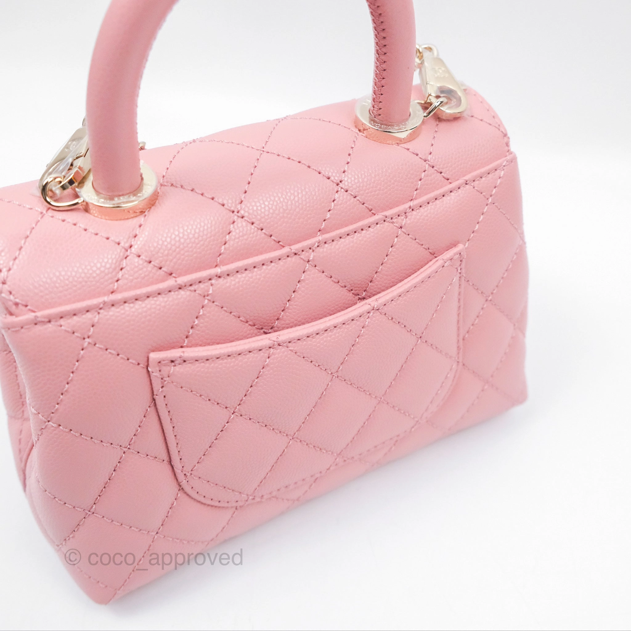 Chanel Mini Coco Handle Quilted Pink Caviar Gold Hardware