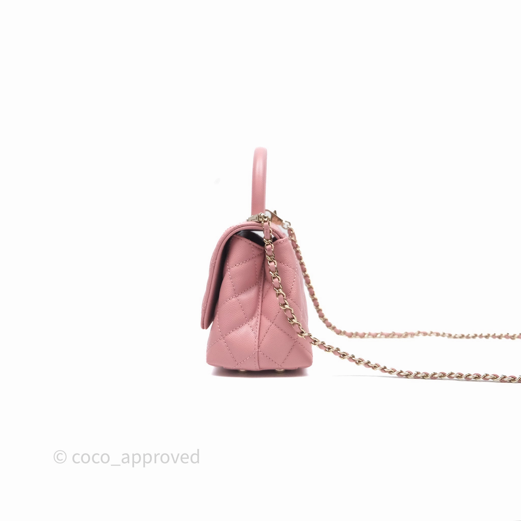 Chanel Mini Coco Handle Quilted Pink Caviar Gold Hardware