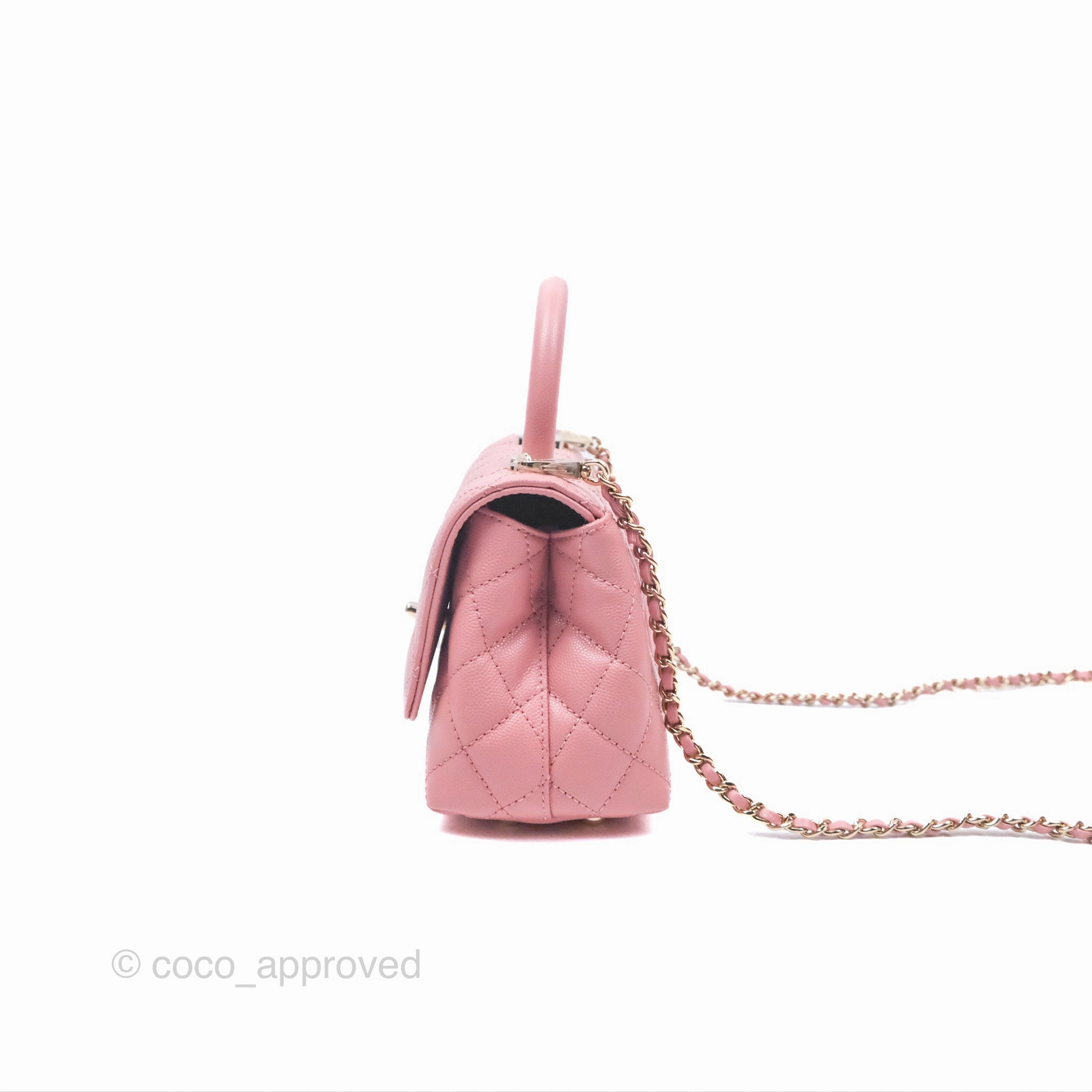Chanel Mini Coco Handle Quilted Pink Caviar Gold Hardware