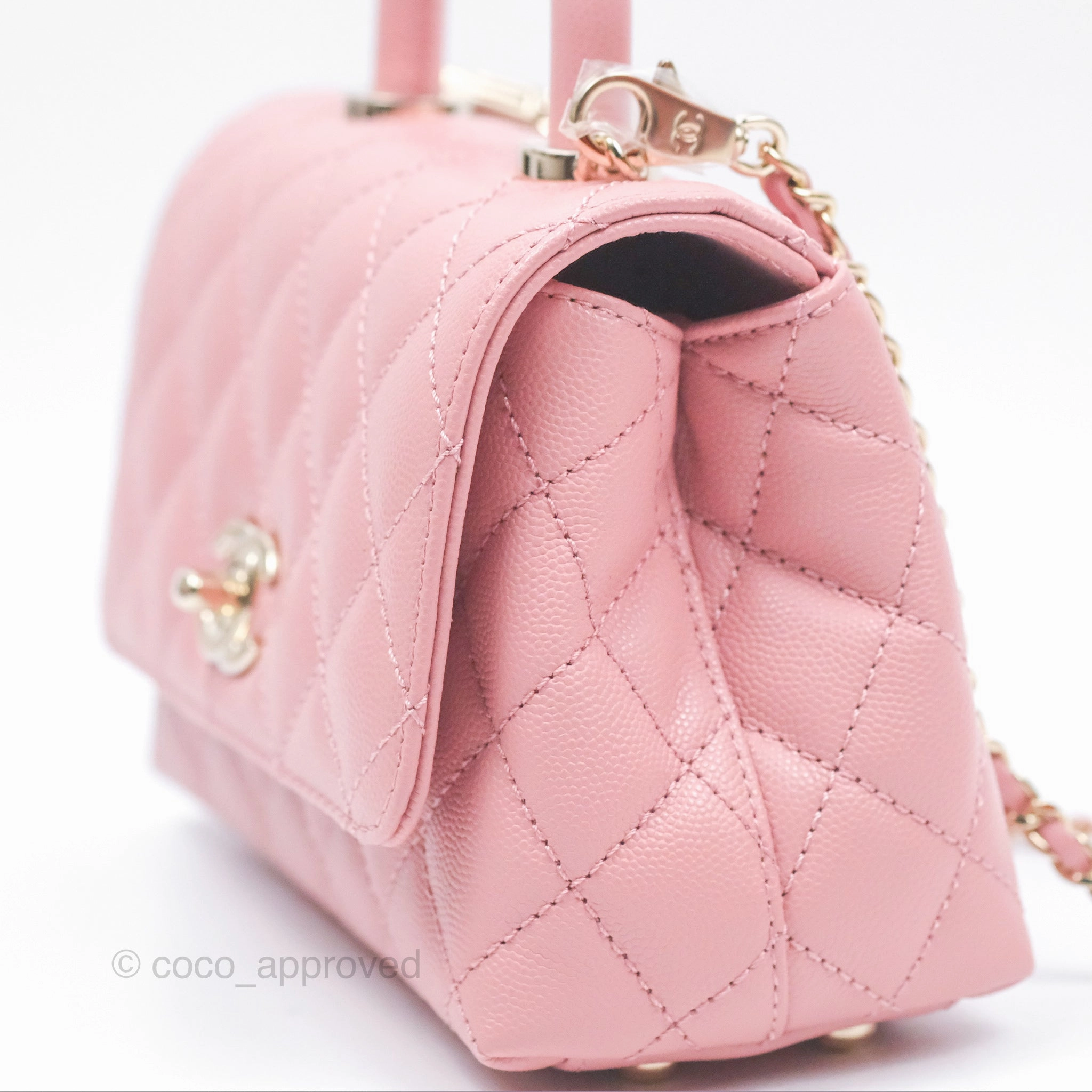 Chanel Mini Coco Handle Quilted Pink Caviar Gold Hardware