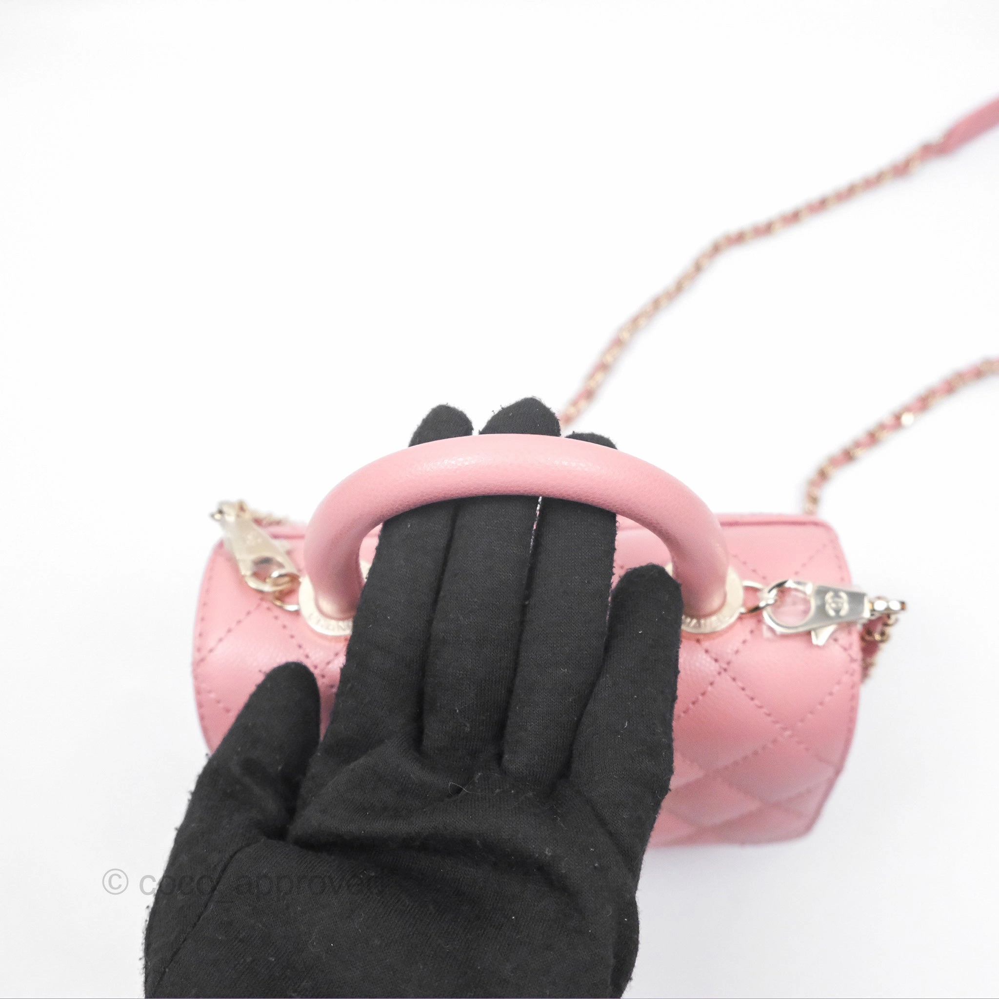 Chanel Mini Coco Handle Quilted Pink Caviar Gold Hardware