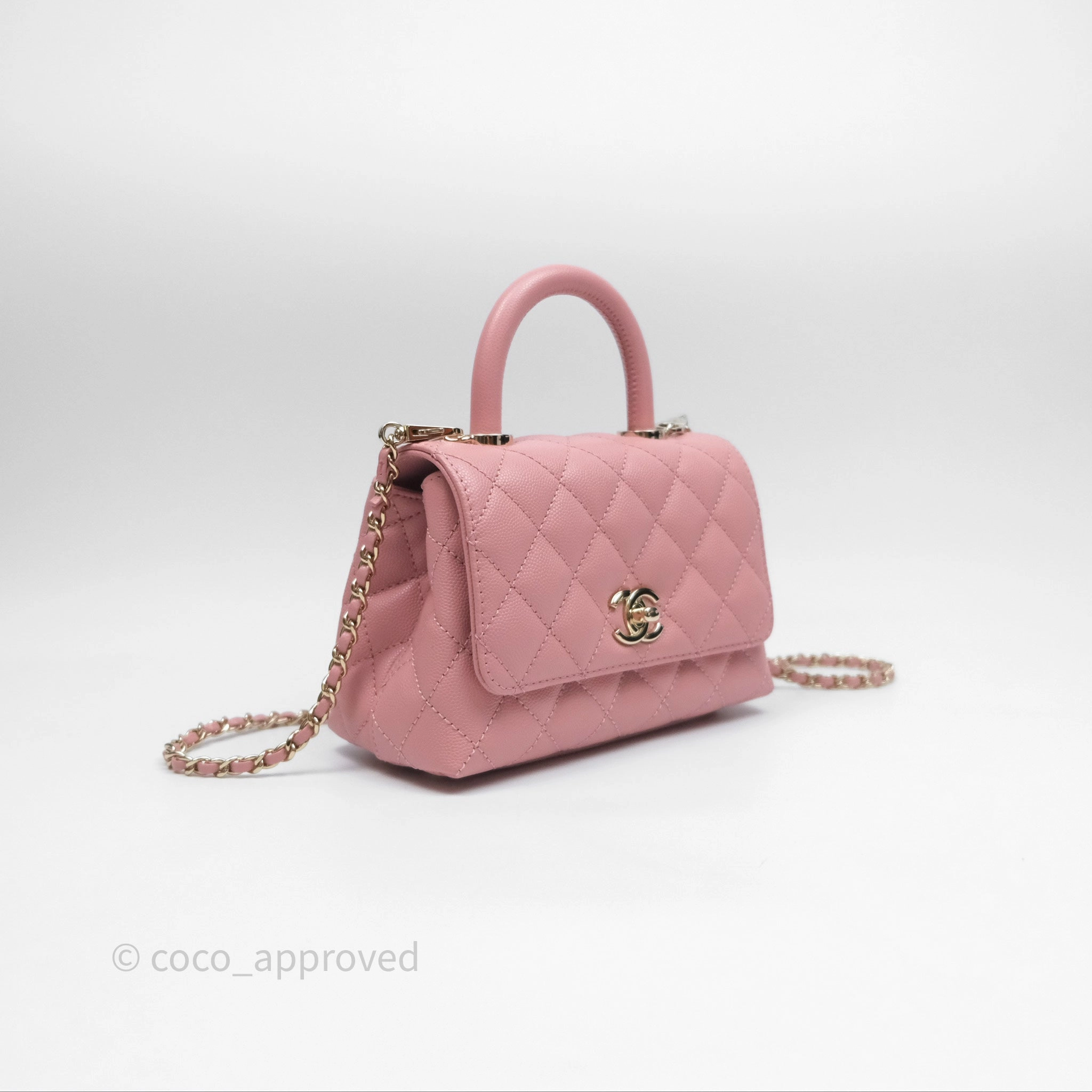 Chanel Mini Coco Handle Quilted Pink Caviar Gold Hardware