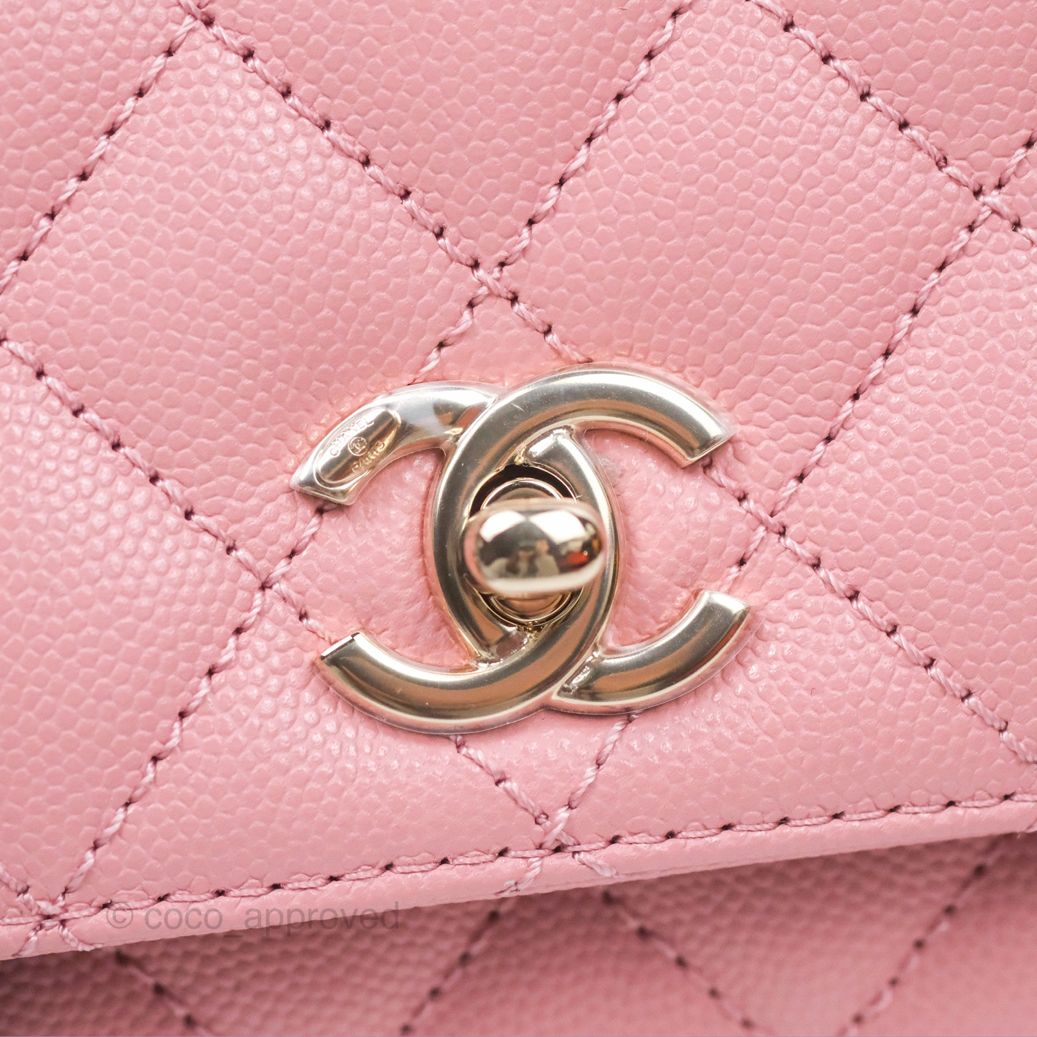 Chanel Mini Coco Handle Quilted Pink Caviar Gold Hardware