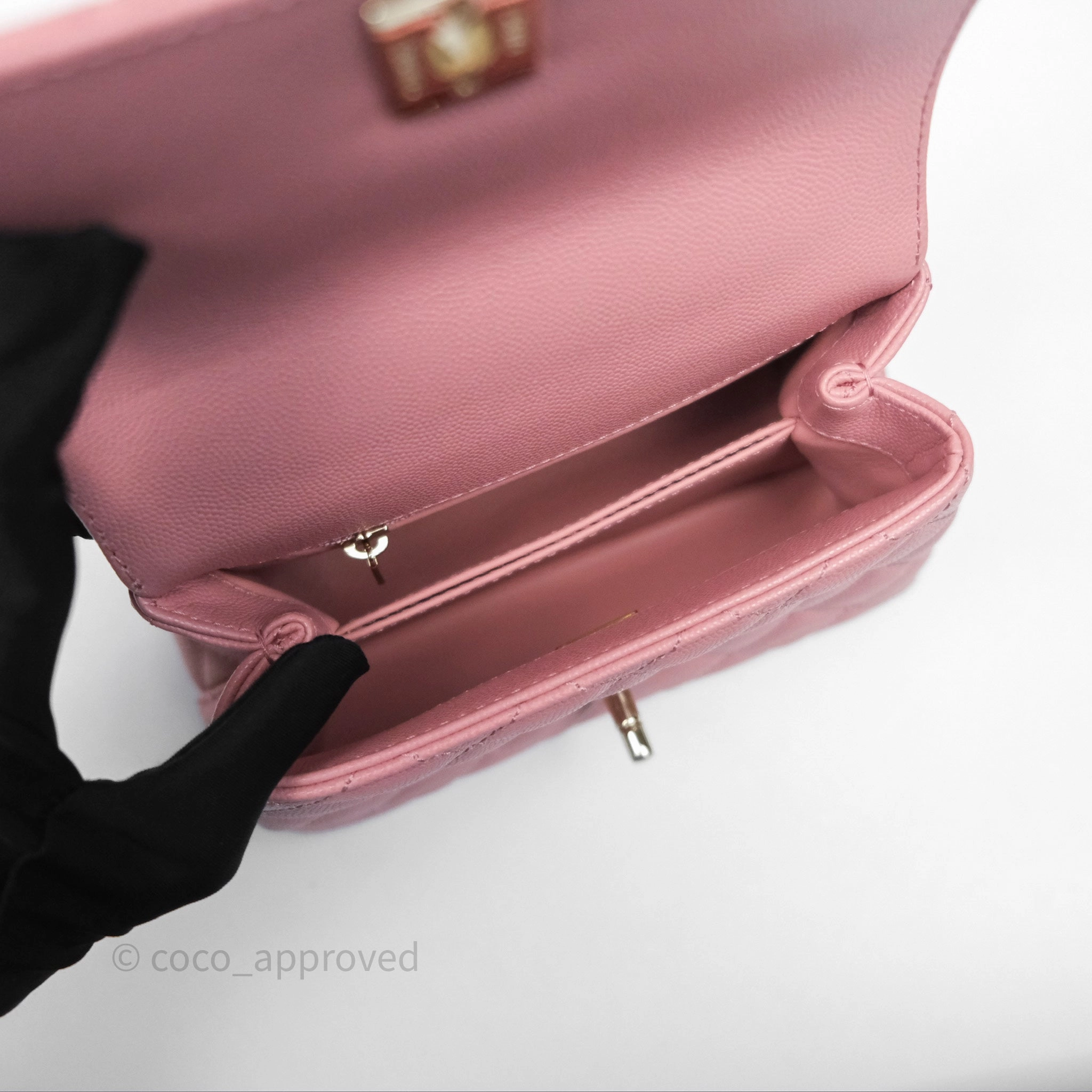 Chanel Mini Coco Handle Quilted Pink Caviar Gold Hardware
