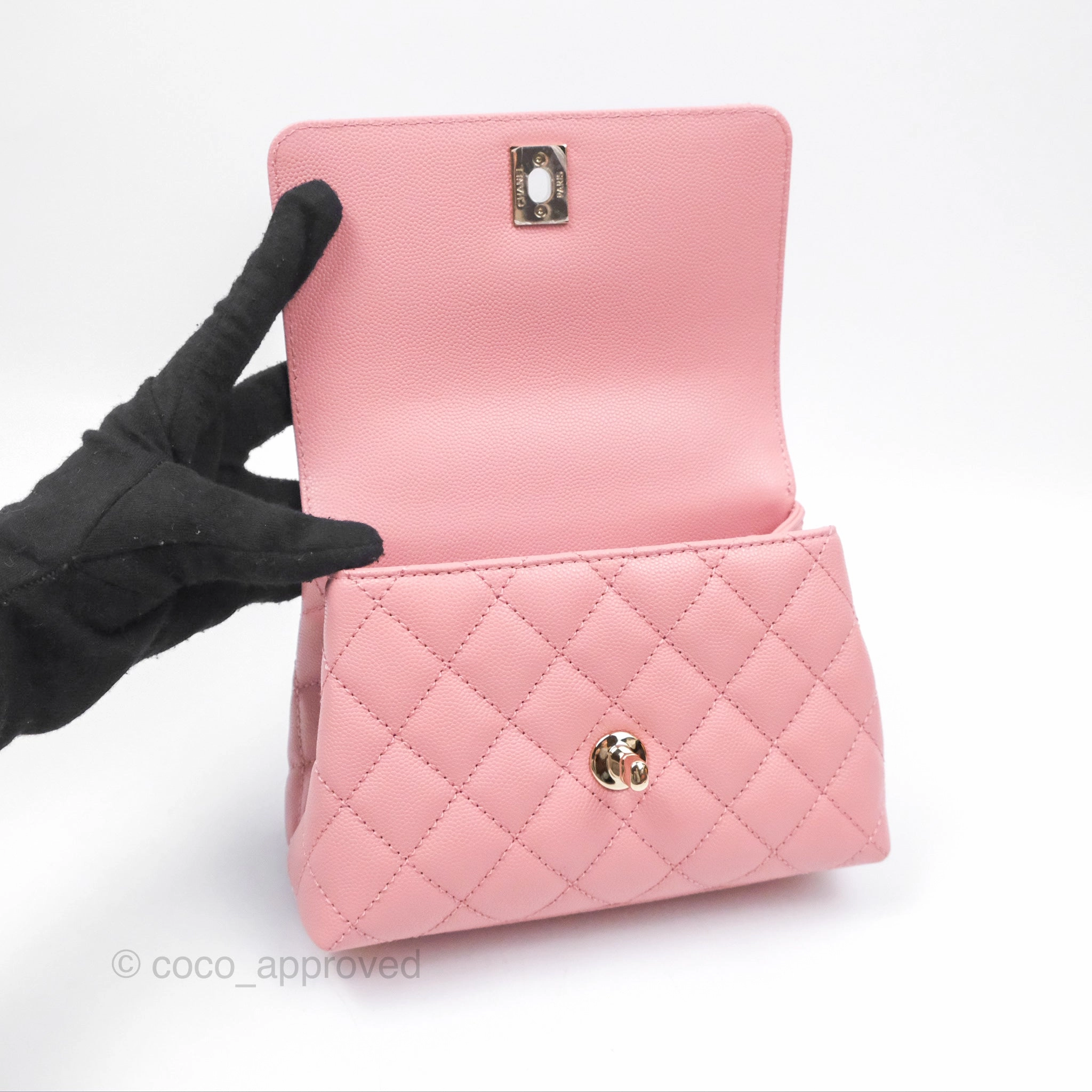 Chanel Mini Coco Handle Quilted Pink Caviar Gold Hardware