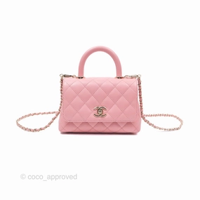 Chanel Mini Coco Handle Quilted Pink Caviar Gold Hardware