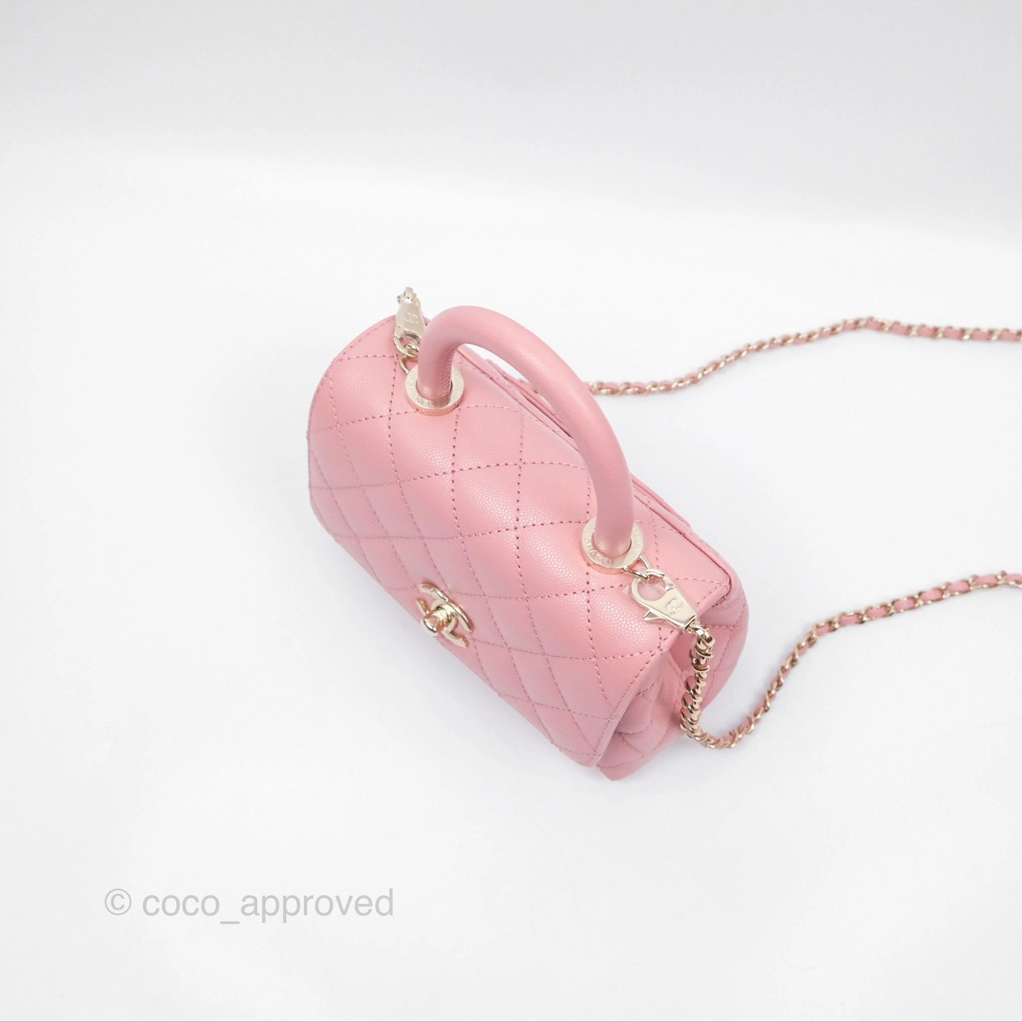 Chanel Mini Coco Handle Quilted Pink Caviar Gold Hardware