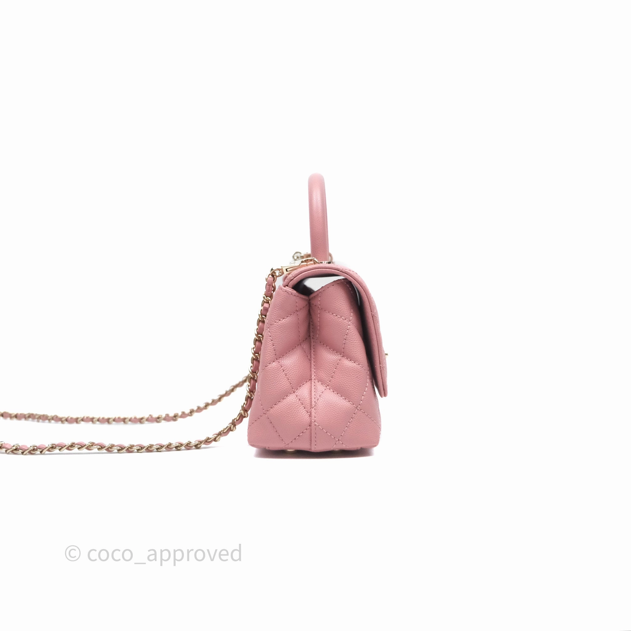 Chanel Mini Coco Handle Quilted Pink Caviar Gold Hardware