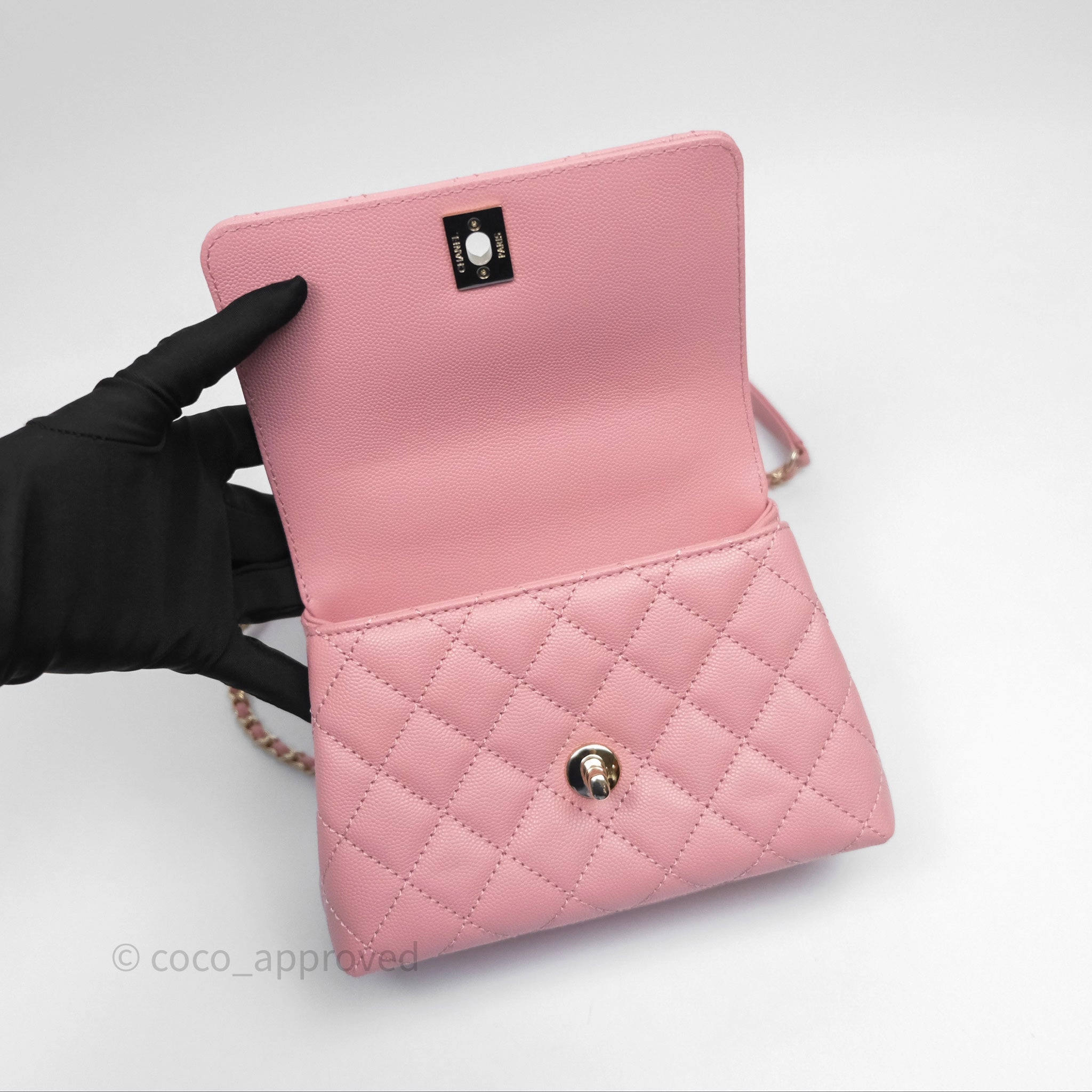Chanel Mini Coco Handle Quilted Pink Caviar Gold Hardware