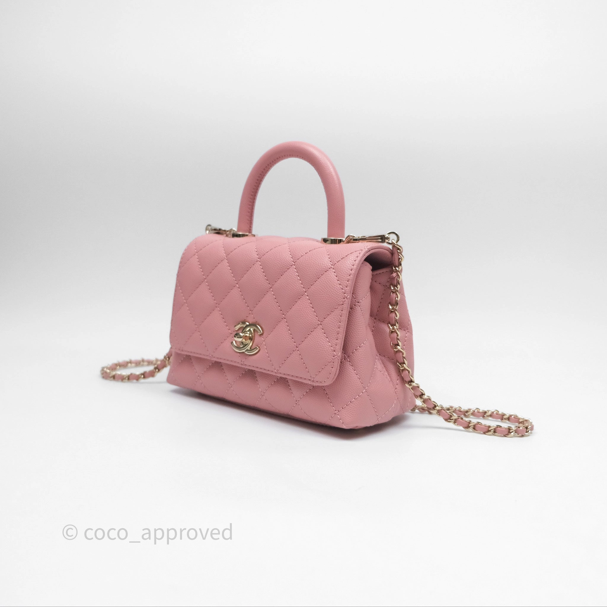 Chanel Mini Coco Handle Quilted Pink Caviar Gold Hardware