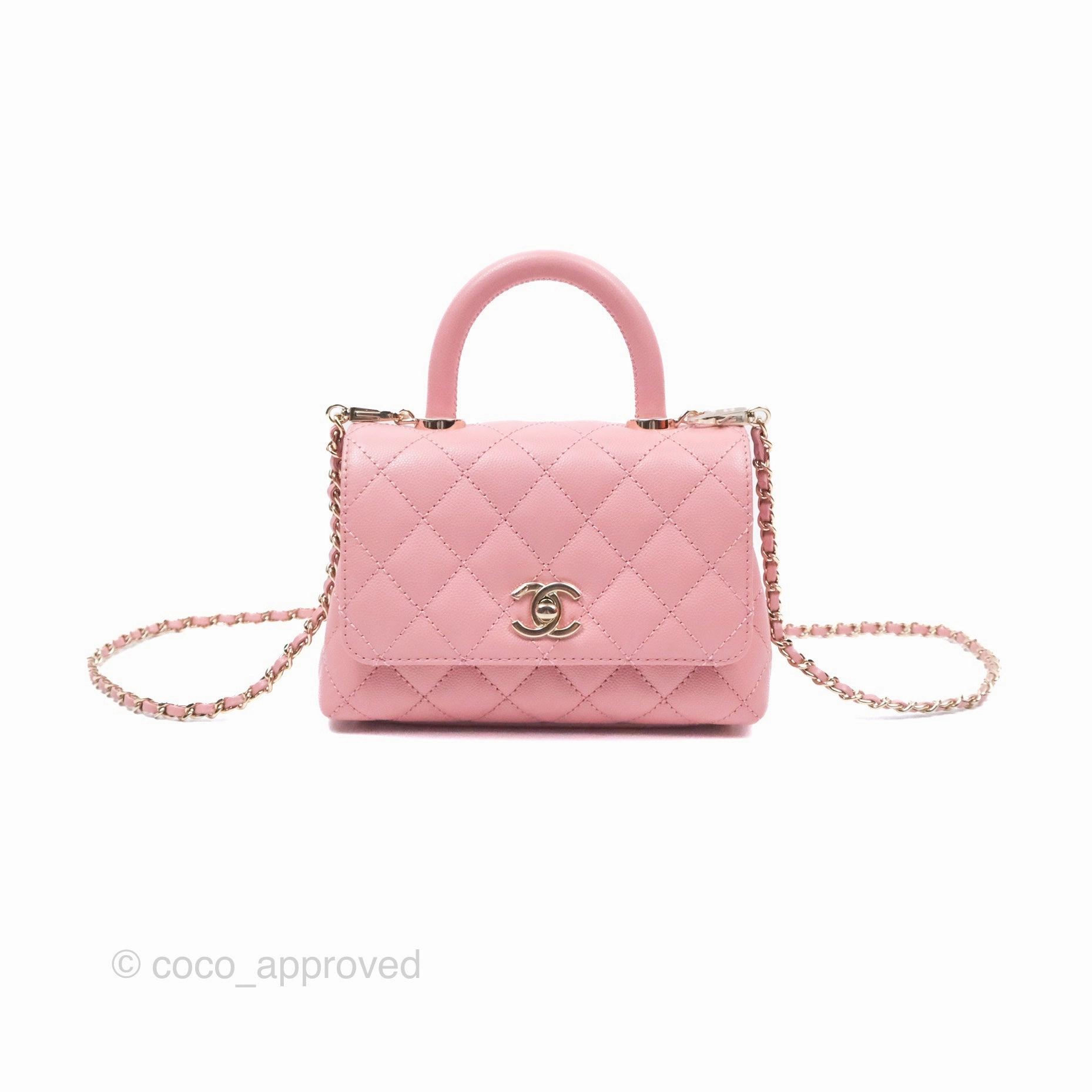 Chanel Mini Coco Handle Quilted Pink Caviar Gold Hardware