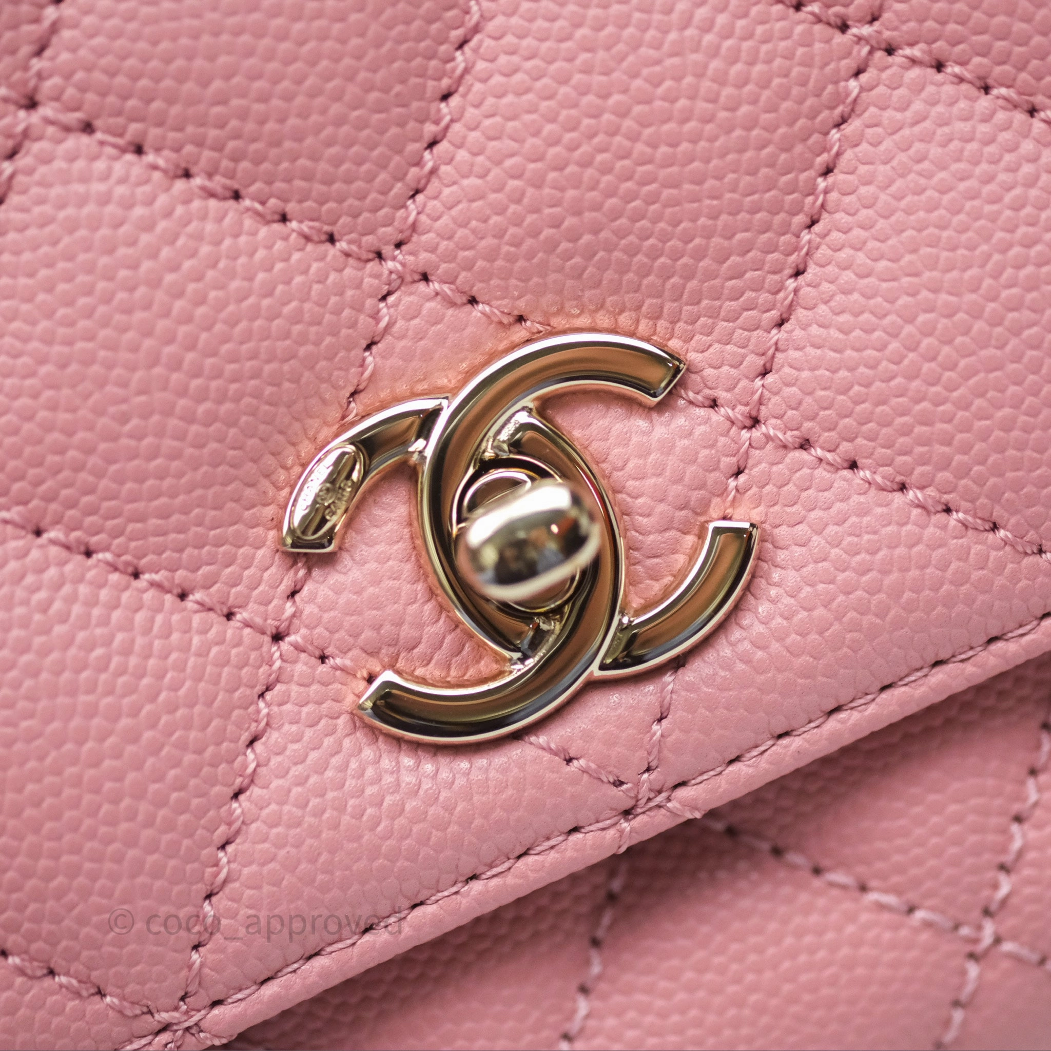 Chanel Mini Coco Handle Quilted Pink Caviar Gold Hardware