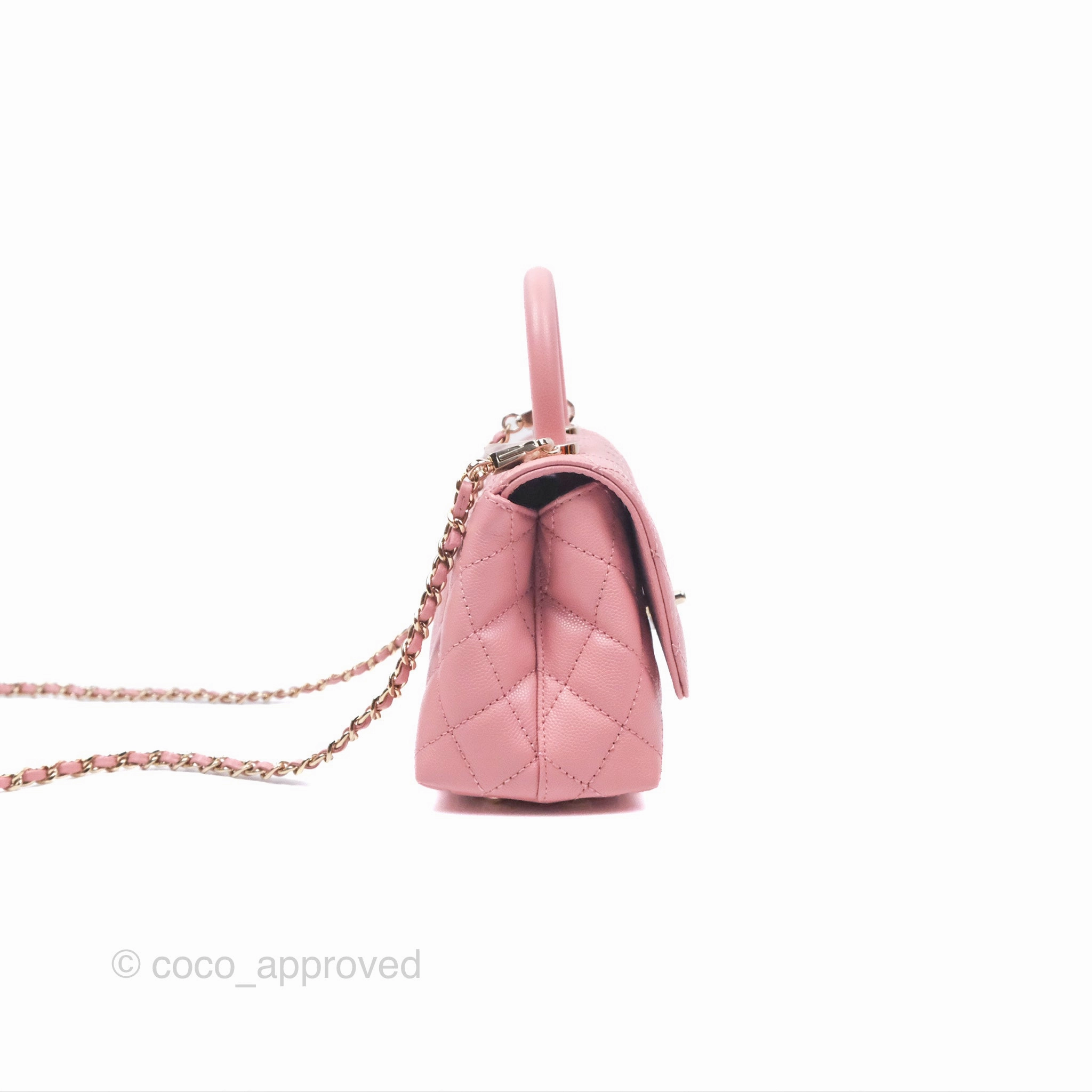 Chanel Mini Coco Handle Quilted Pink Caviar Gold Hardware