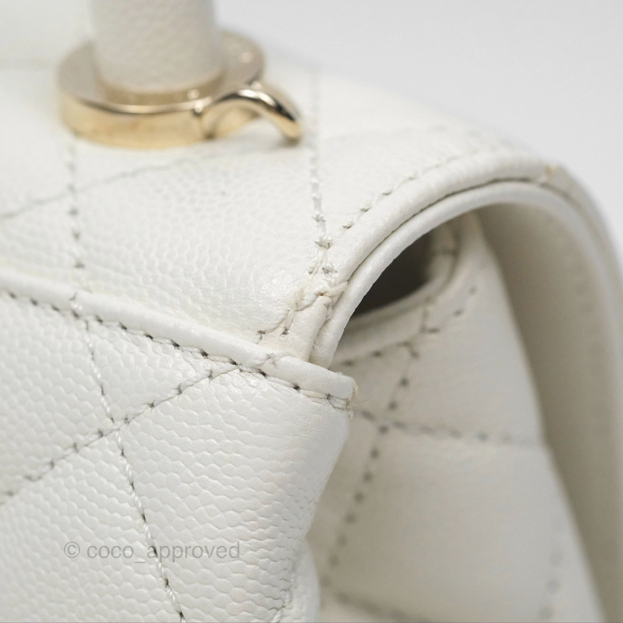 Chanel Mini Coco Handle White Caviar Gold Hardware