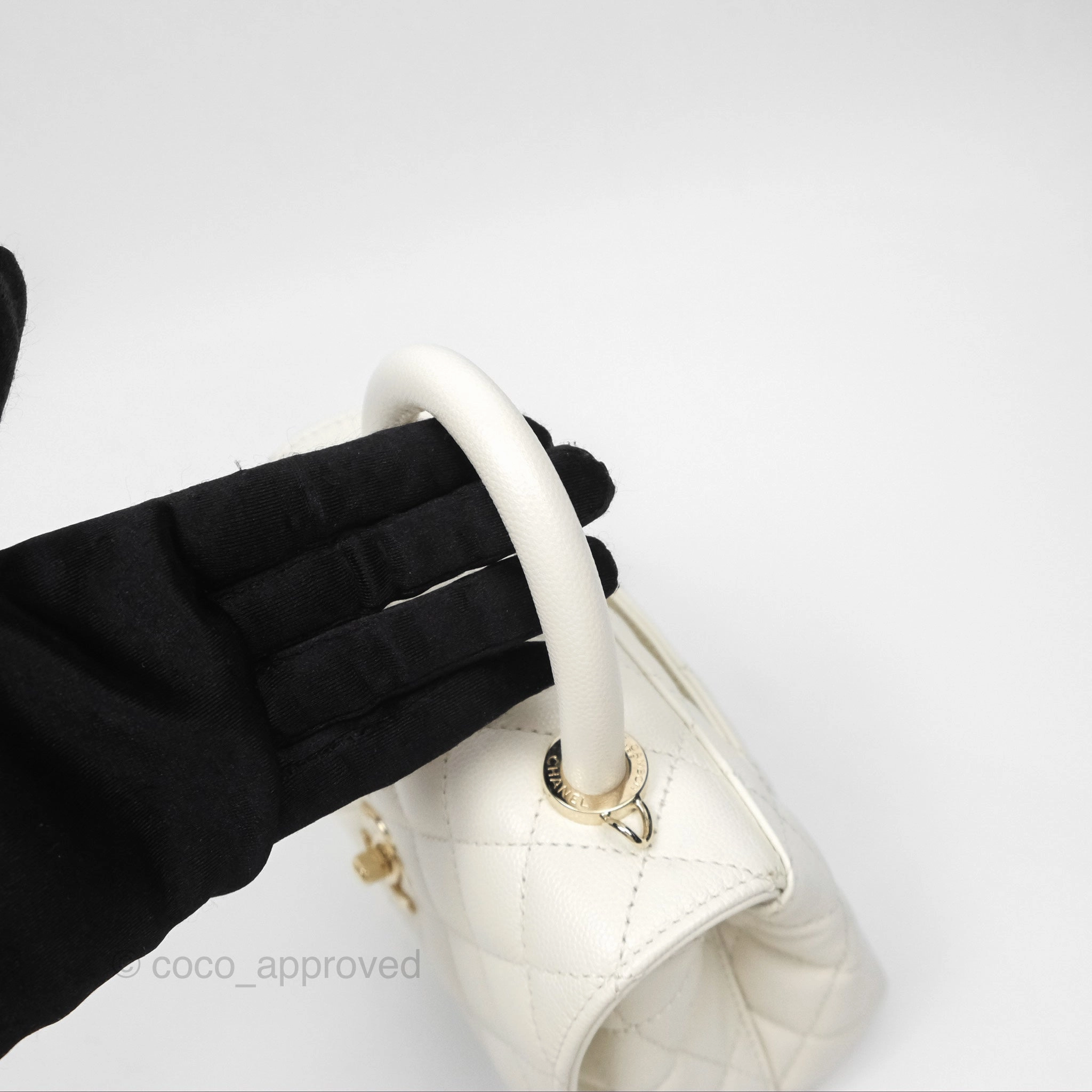 Chanel Mini Coco Handle White Caviar Gold Hardware