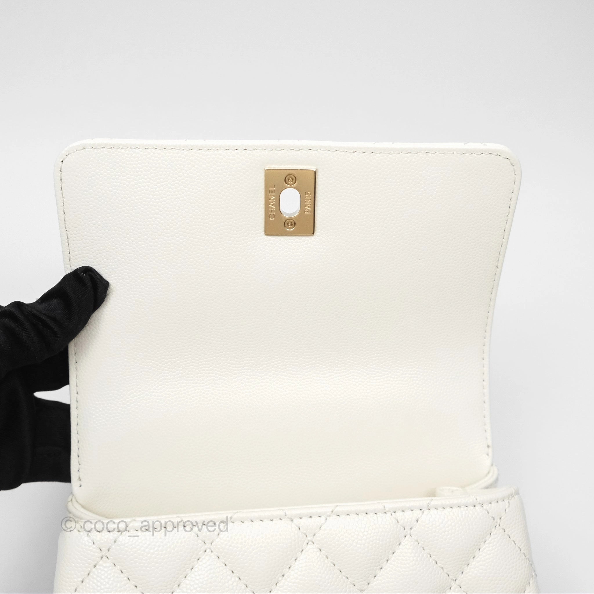 Chanel Mini Coco Handle White Caviar Gold Hardware