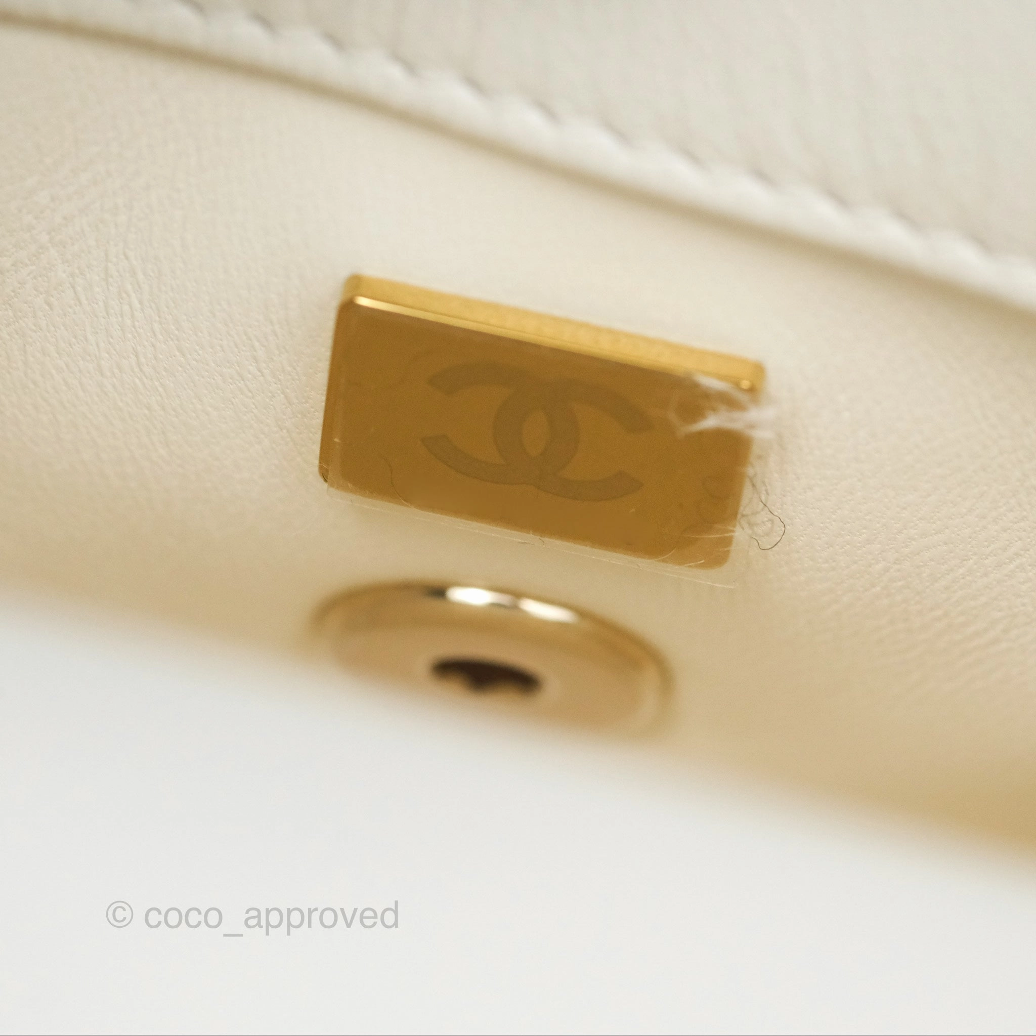 Chanel Mini Coco Handle White Caviar Gold Hardware