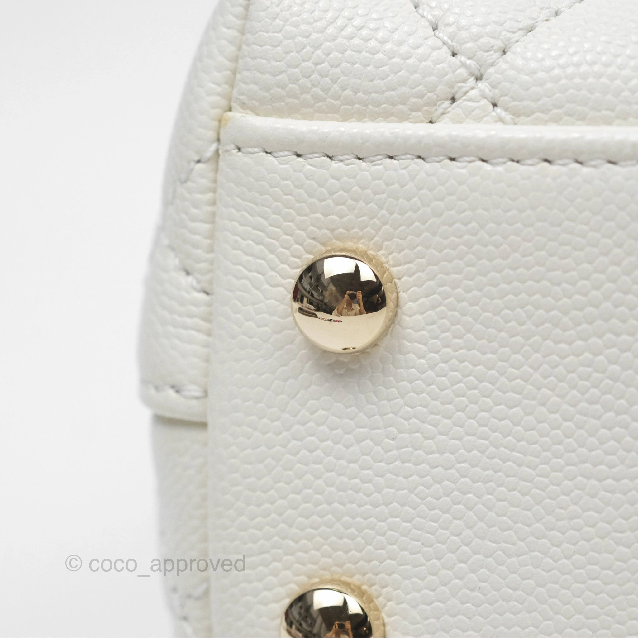 Chanel Mini Coco Handle White Caviar Gold Hardware