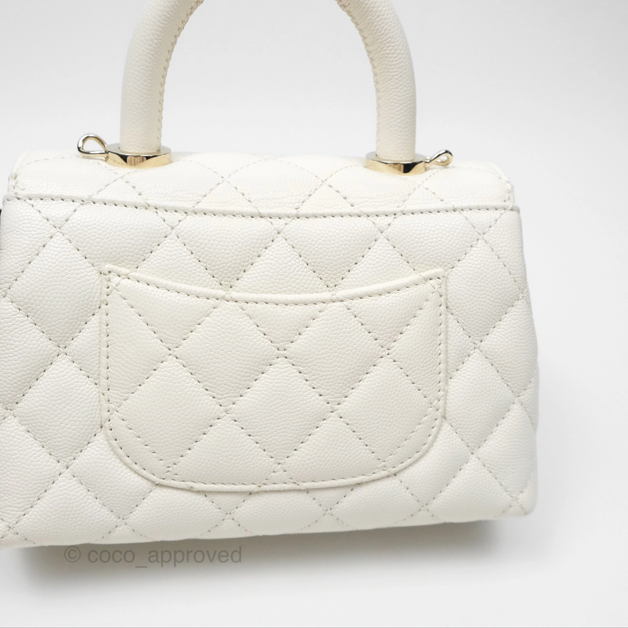 Chanel Mini Coco Handle White Caviar Gold Hardware