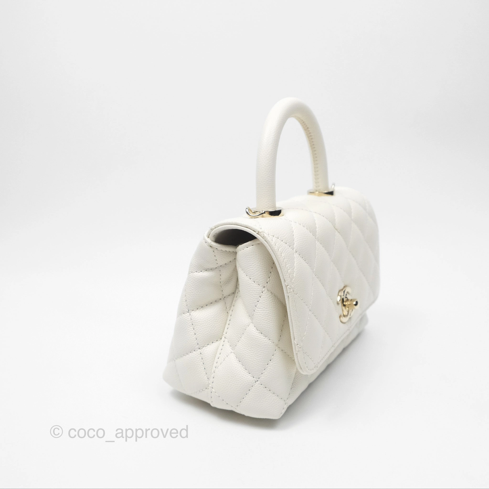 Chanel Mini Coco Handle White Caviar Gold Hardware