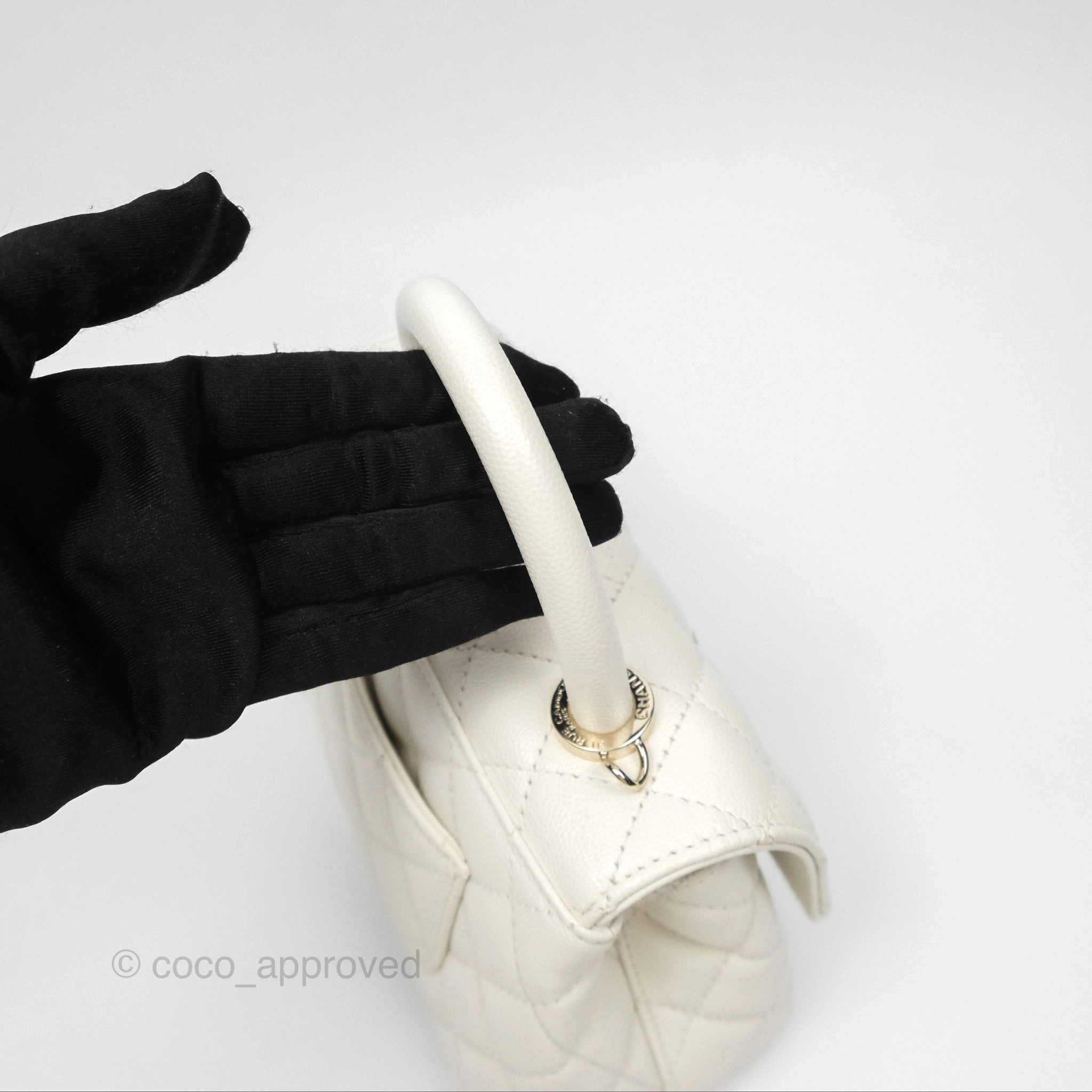 Chanel Mini Coco Handle White Caviar Gold Hardware