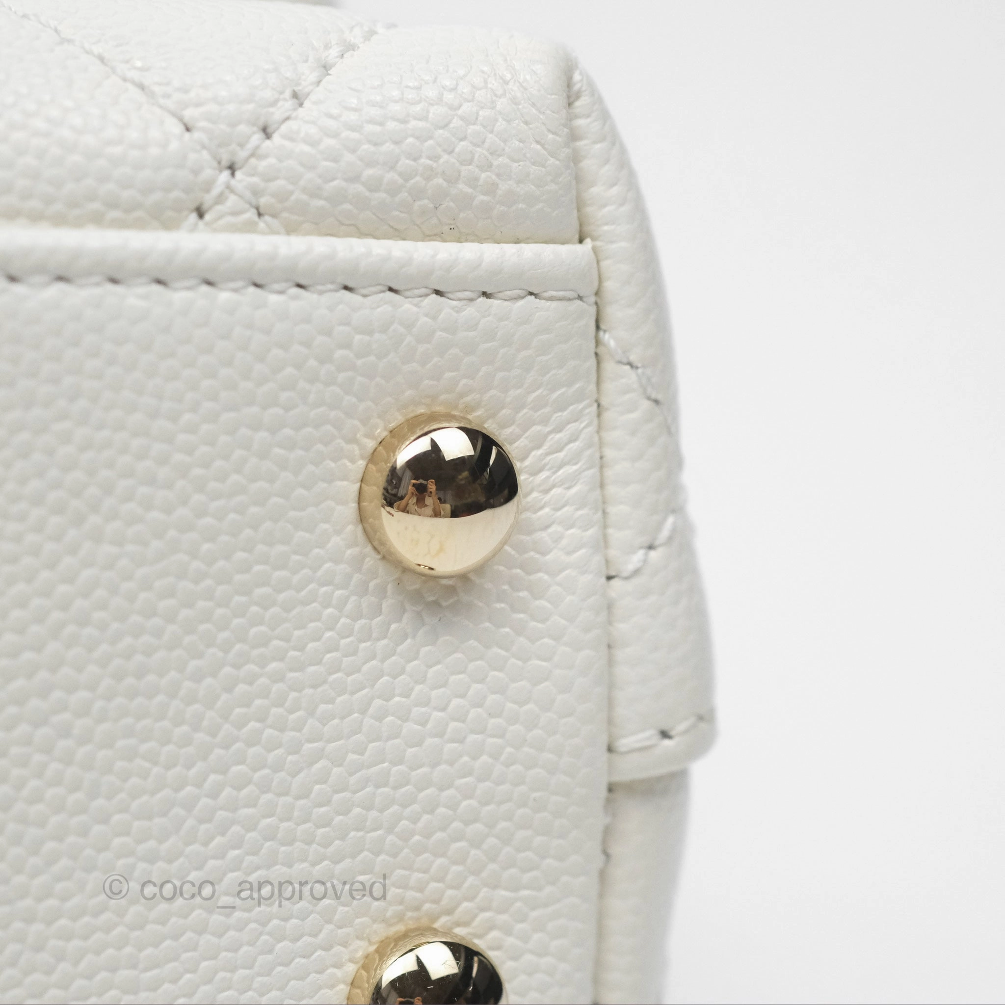 Chanel Mini Coco Handle White Caviar Gold Hardware