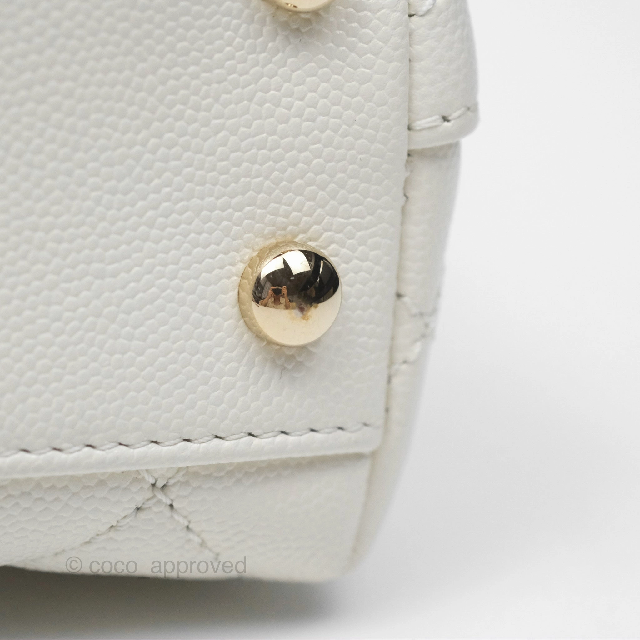 Chanel Mini Coco Handle White Caviar Gold Hardware