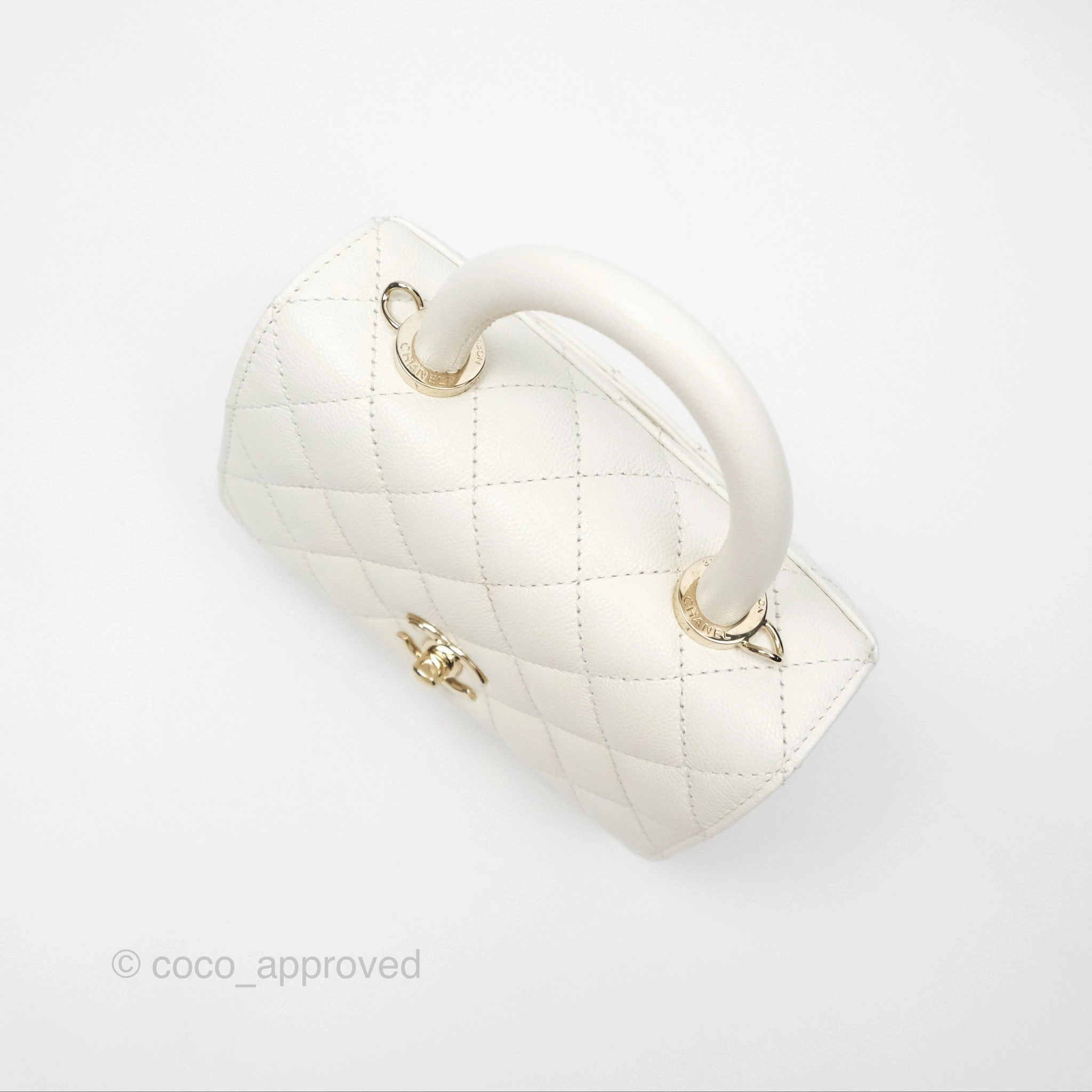 Chanel Mini Coco Handle White Caviar Gold Hardware
