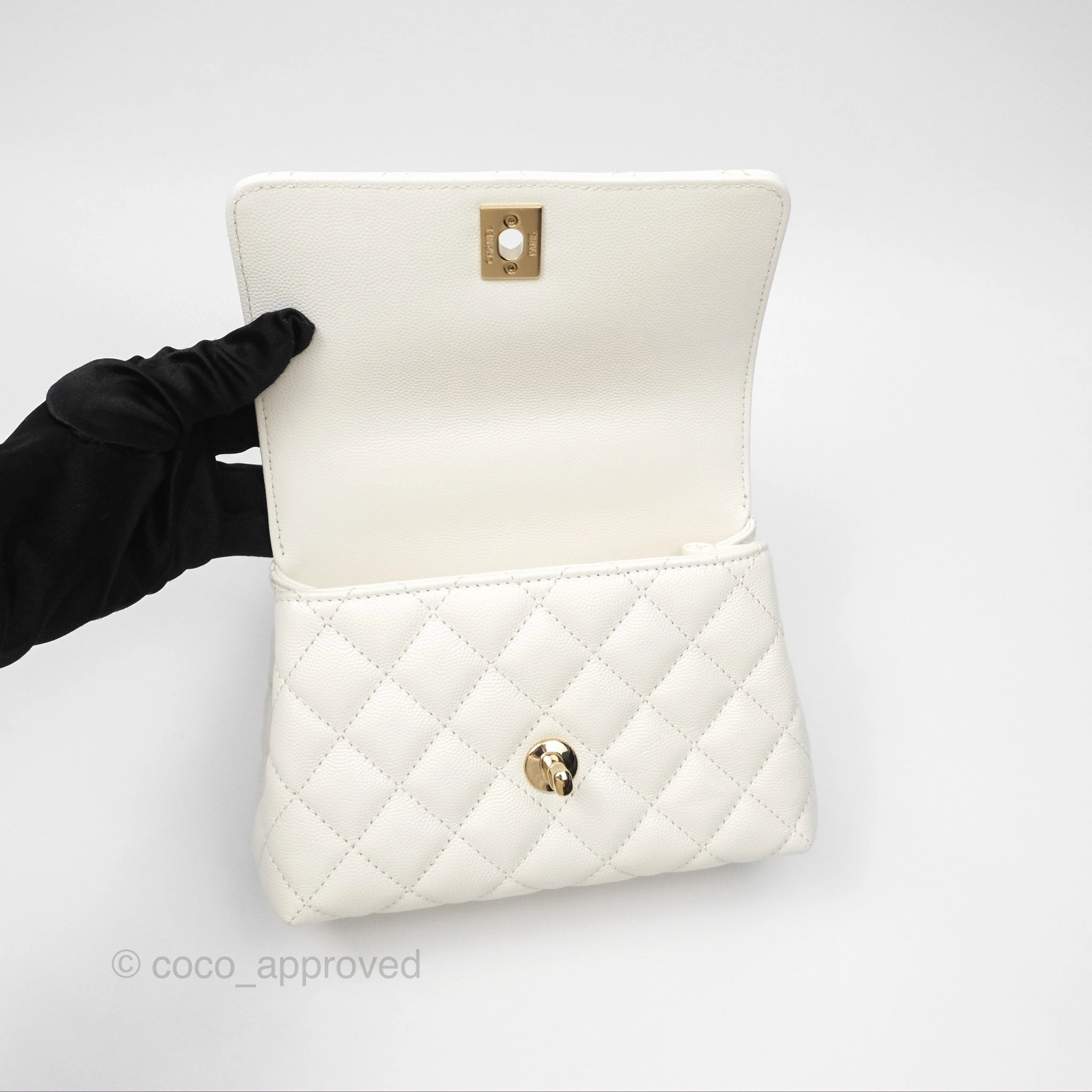 Chanel Mini Coco Handle White Caviar Gold Hardware