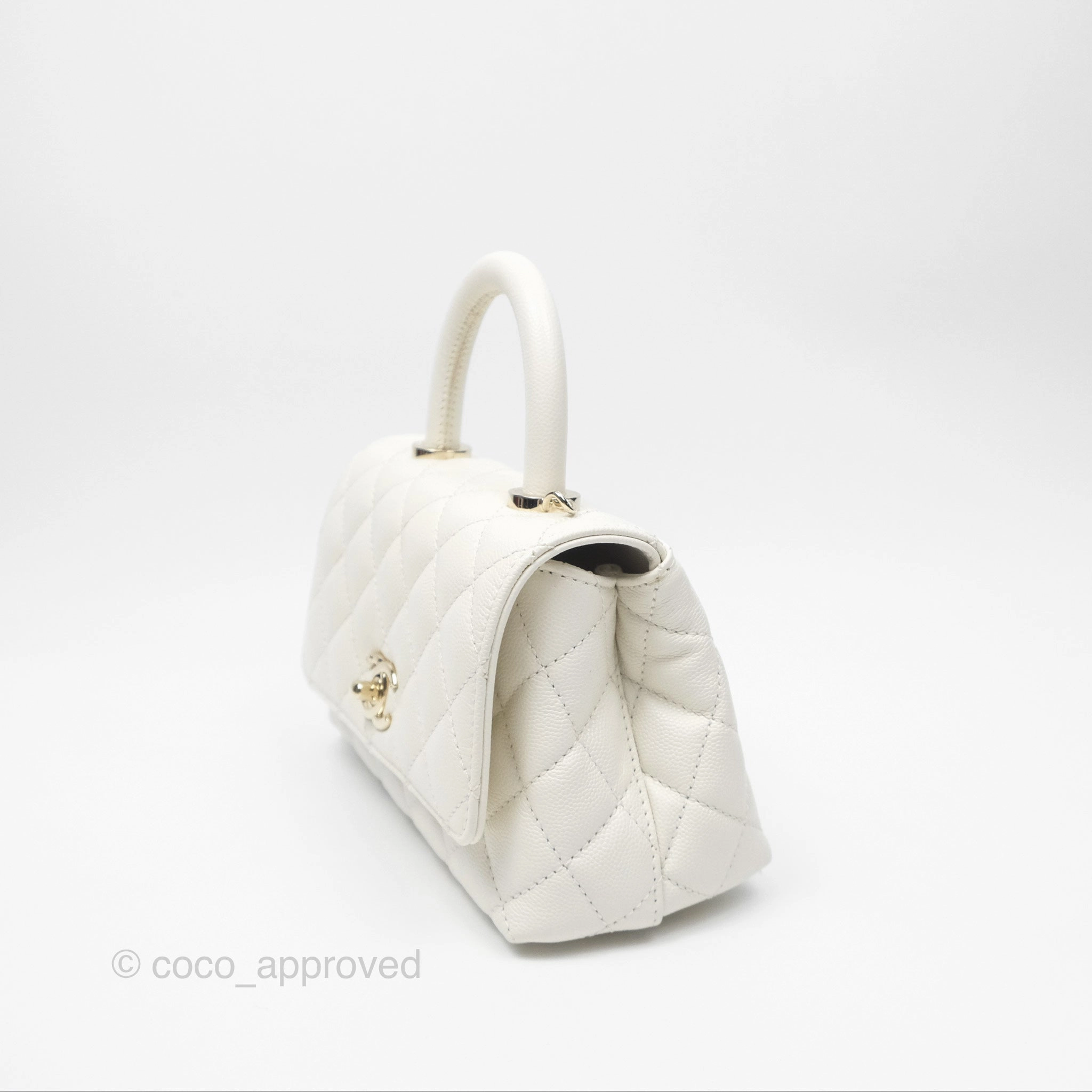 Chanel Mini Coco Handle White Caviar Gold Hardware
